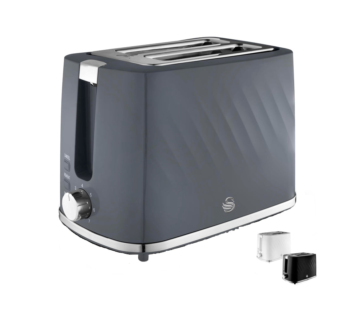 Swan ST14071GRY Windsor 2 Slice Toaster with 7 Browning Levels, Defrost/Reheat/Cancel Functions, Self-Centring Functions and Removable Crumb Tray,