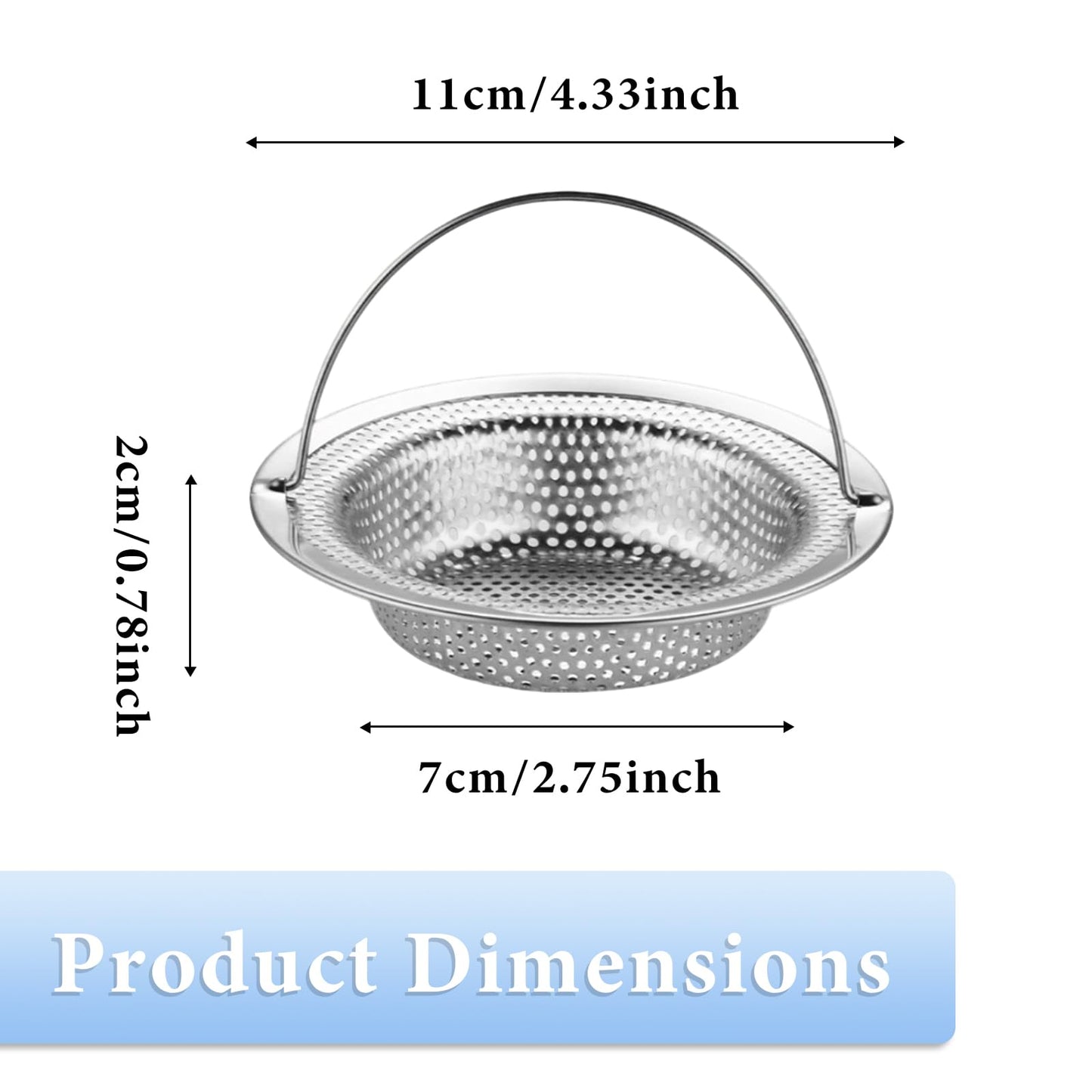 Kitchen Sink Strainer - ShiningUU 2 Pack Sink Strainer Basket Stainless Steel Drain Protector & Hair Catcher | Fits Kitchen, Bathroom, Shower Drain