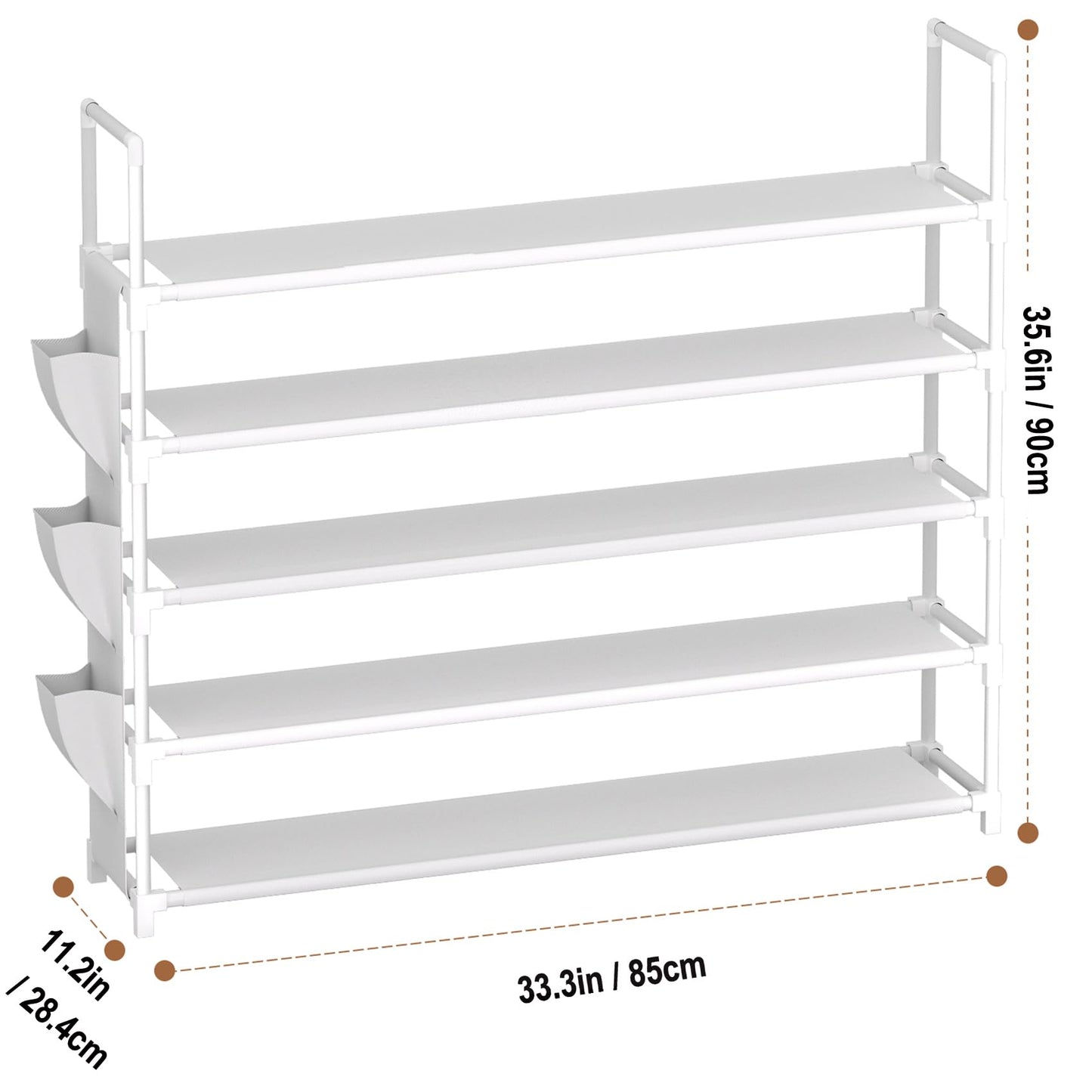 OYREL Shoe Rack 5 Tier 20-25 Pairs Shoes, Shoe Storage Large with Side Bag