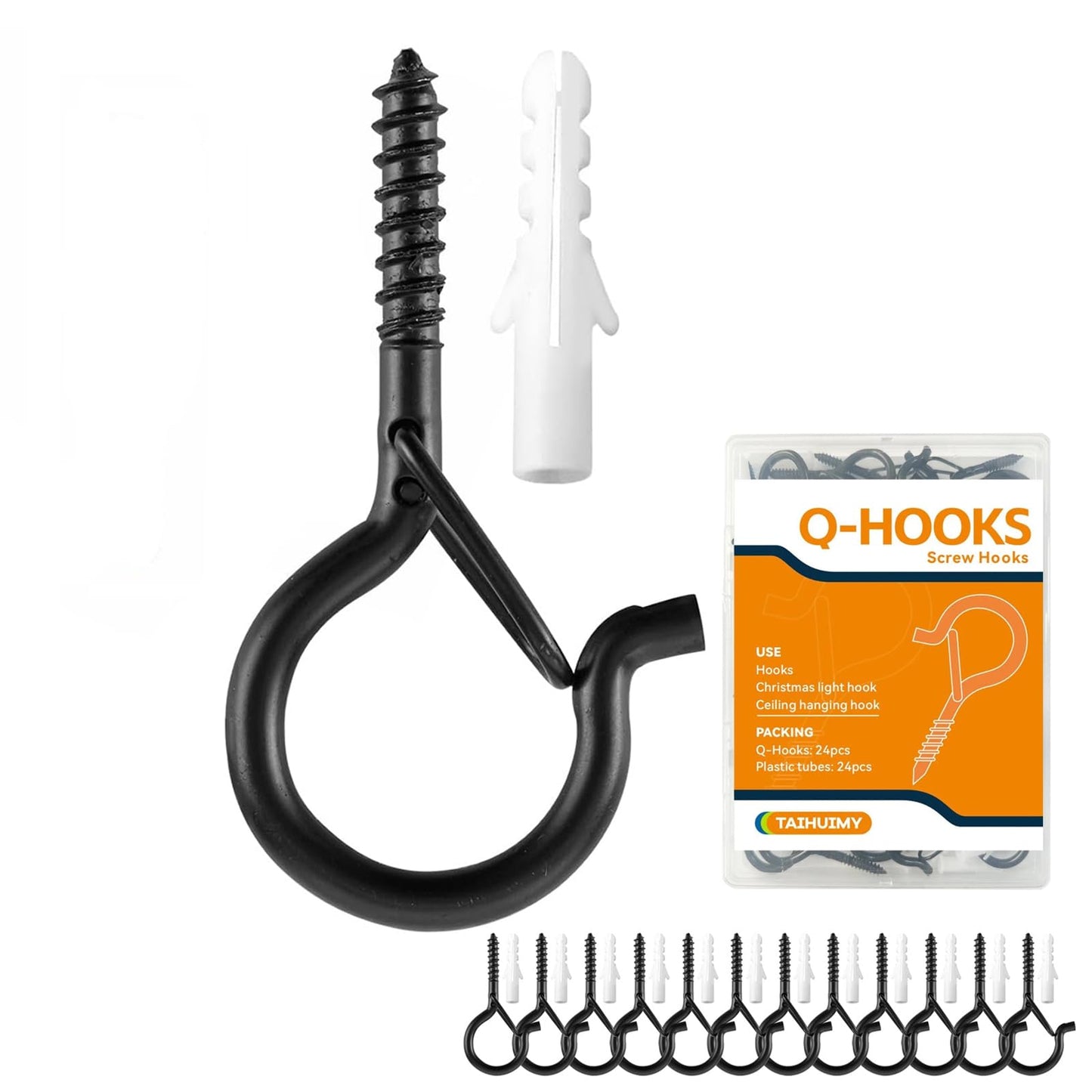 TAIHUIMY Screw Hooks Q-Hanger Hooks for Outdoor String Lights, Christmas Rope Lights Clips, Wall Cabinet Ceiling Eye Hook with Safety Buckle for Wire