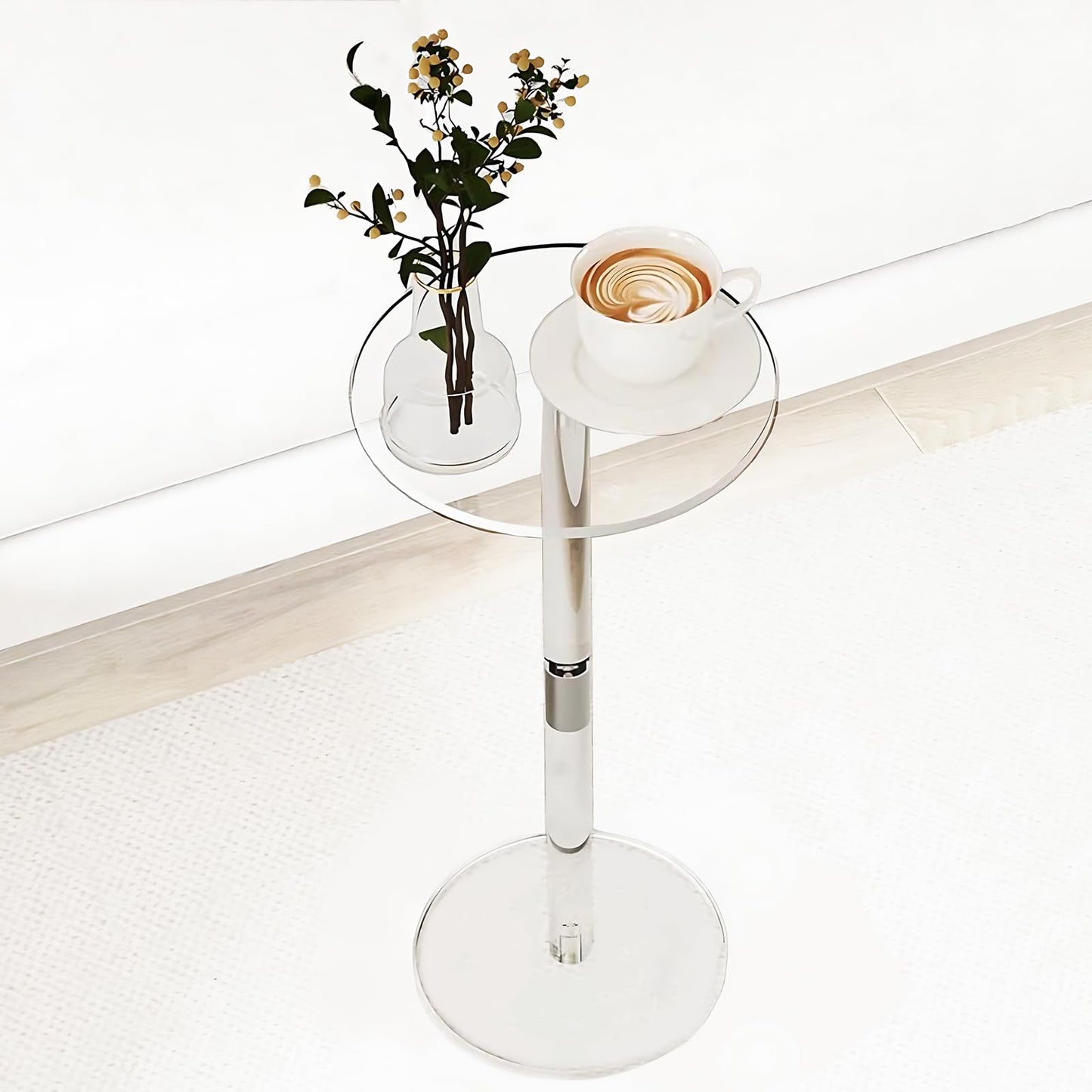 HHUXIUE Acrylic End Table, Small Round Side Table, Small Pedestal Table, Transparent, Modern Style