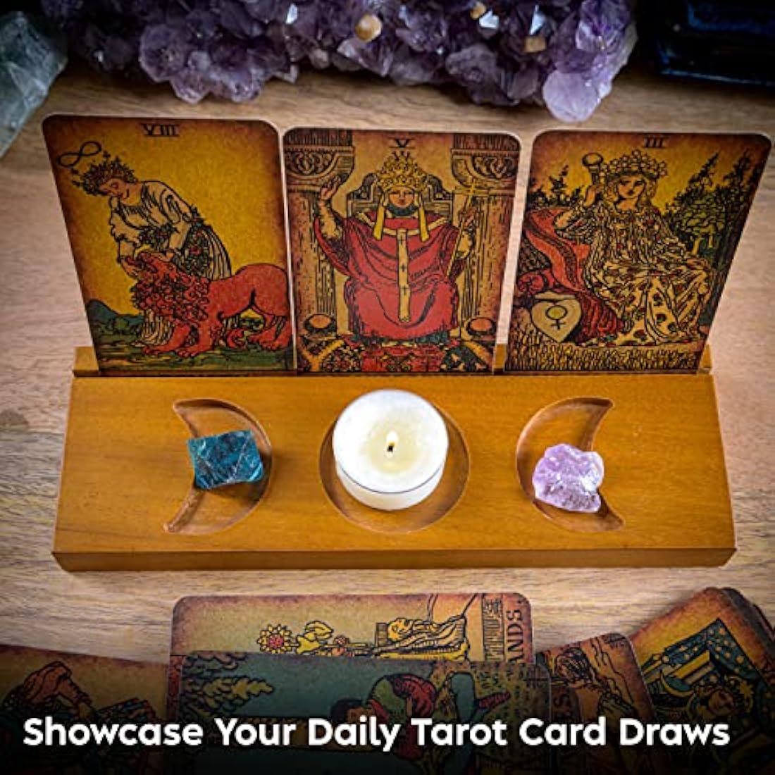Curawood Tarot Card Holder Stand - Display Your Daily Affirmation Cards - Wooden Tarot Card Stand - Tarot Accessories - Tarot Board Altar Stand - Pagan & Wiccan Altar Supplies - Witchy Room Decor
