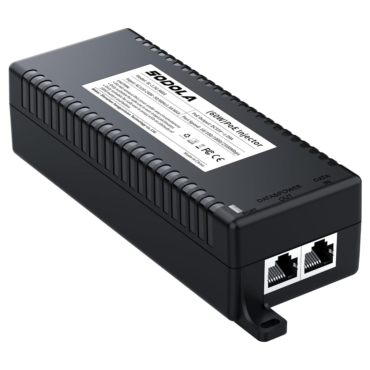 Sodola 2.5 Gigabit PoE Injector, Non-PoE to PoE Adapter 100/1000/2500Mbps, Supplies PoE(15.4W) or PoE+(30W), PoE++(60w), Plug & Play,