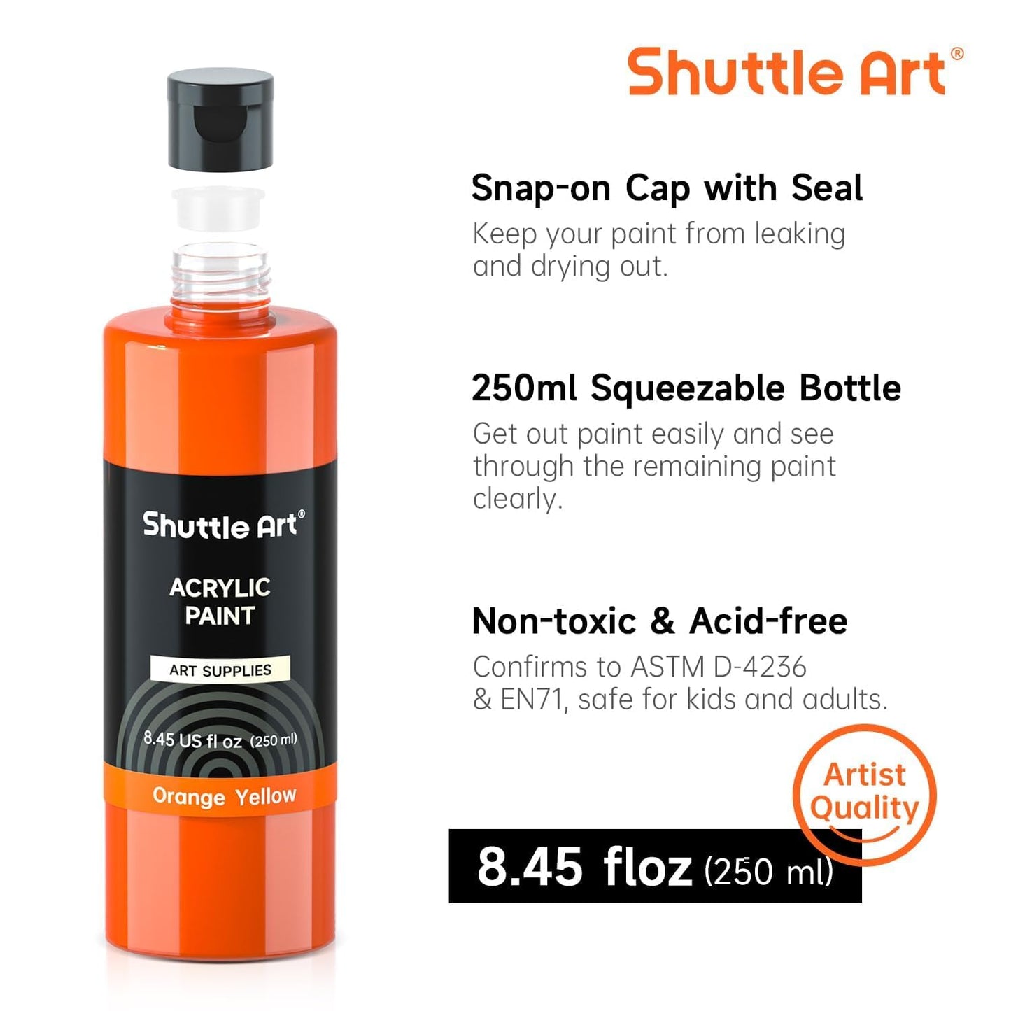 Shuttle Art Acrylic Paint, 18 Colours Acrylic Paint Bottle Set (250ml/8.45oz), Rich Pigmented Acrylic Paints, Bulk Painting Supplies for Artists,