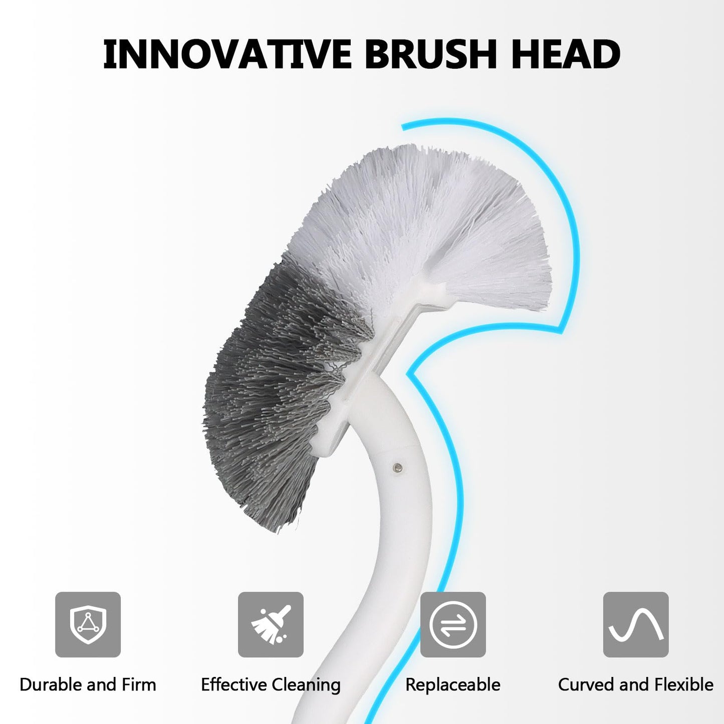 Toilet Brush, Toilet Brushes with Holders, Curved Toilet Brush with Edge Cleaner, Stainless Steel & Plastic Handle, Bathroom Cleaning Brush