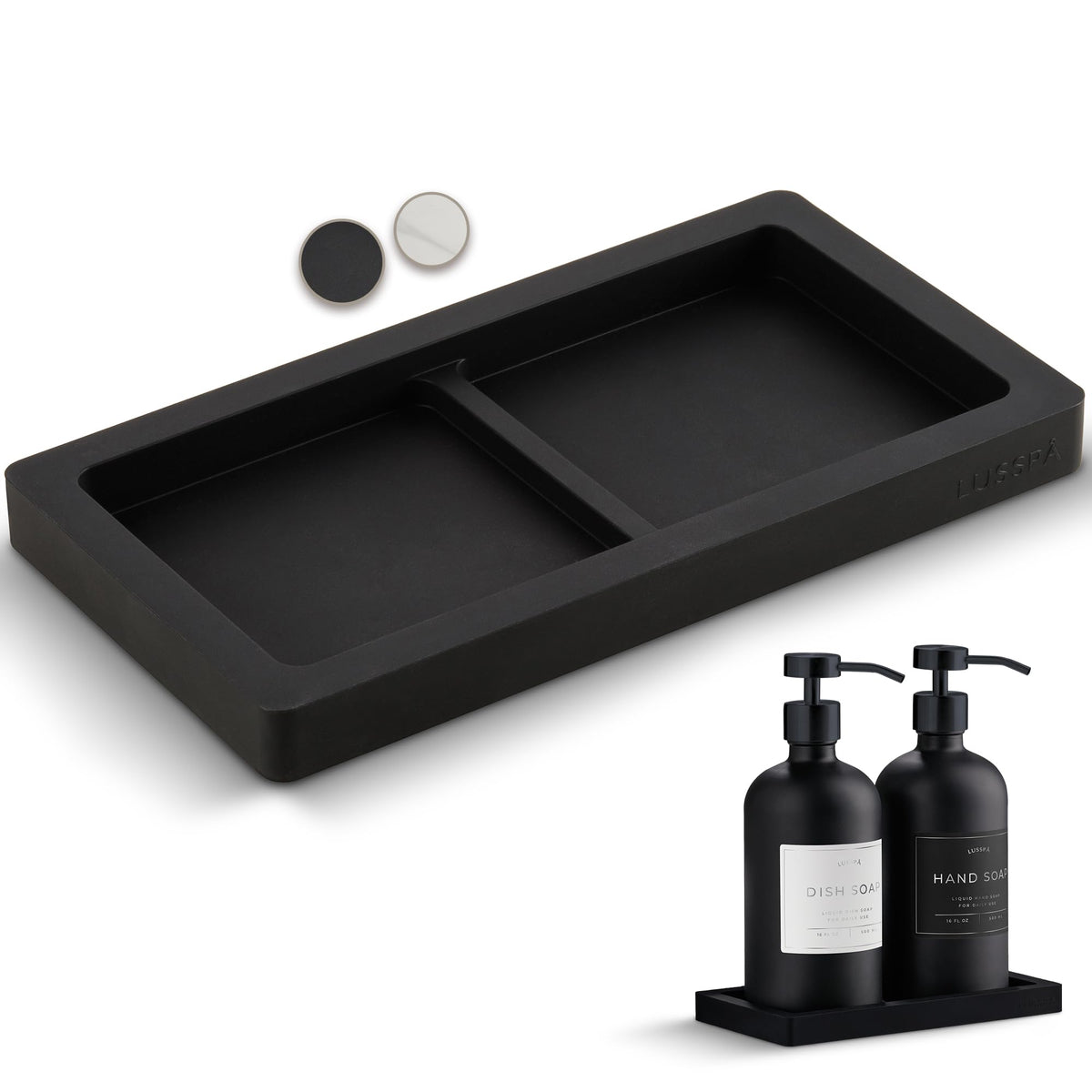 Countertop and Vanity Tray – Small Silicone Tray for Soap Dispenser Bottles, Bathroom Organiser, Dish Soap Holder for Kitchen Counter