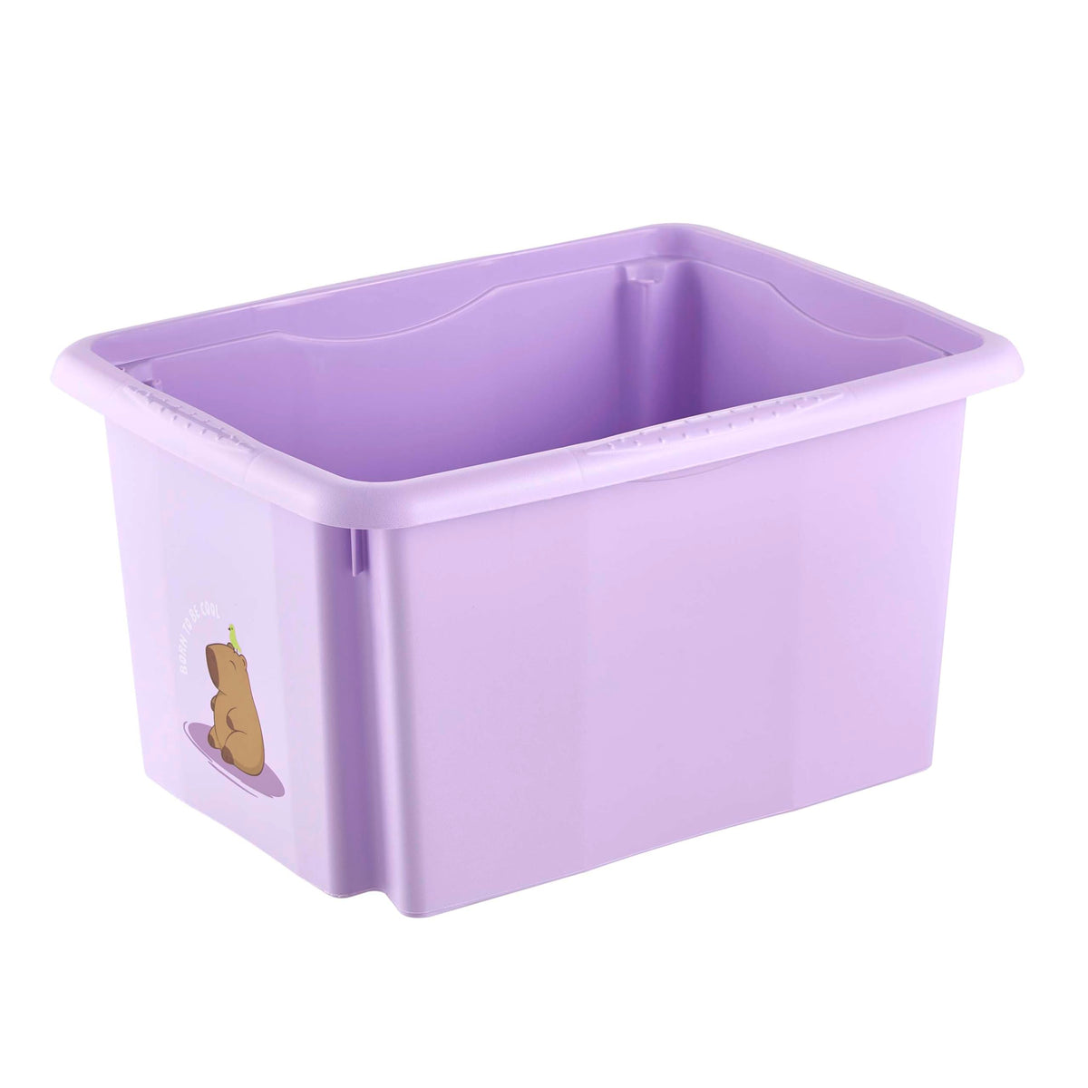 keeeper karolina storage box with lid, 15 l, rotatable and stackable, design: Capybara, for children, Violet (Soft Purple)