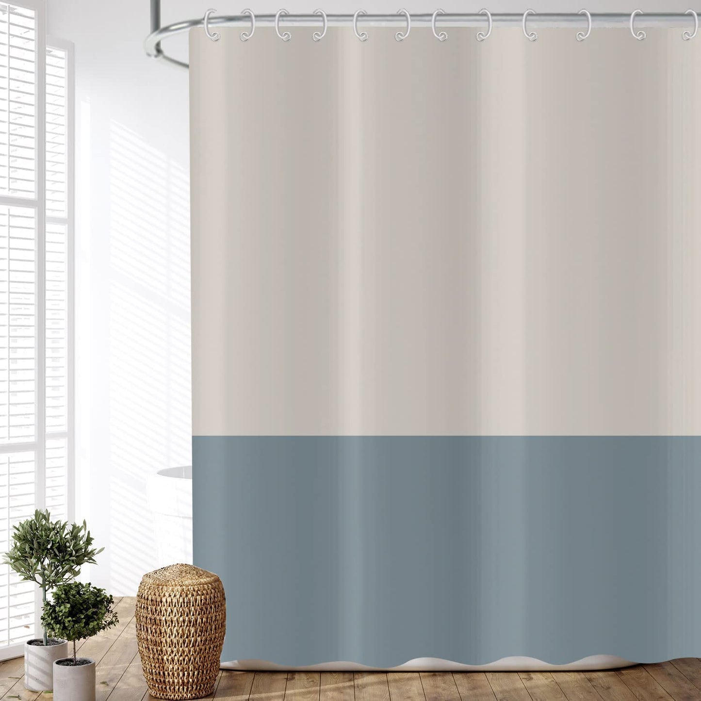 ASDCXZ Shower Curtain Blue 180x200 cm, Modern Beige Blue Splicing Motif Waterproof Textile Bath Shower Curtains Washable Polyester Fabric Shower