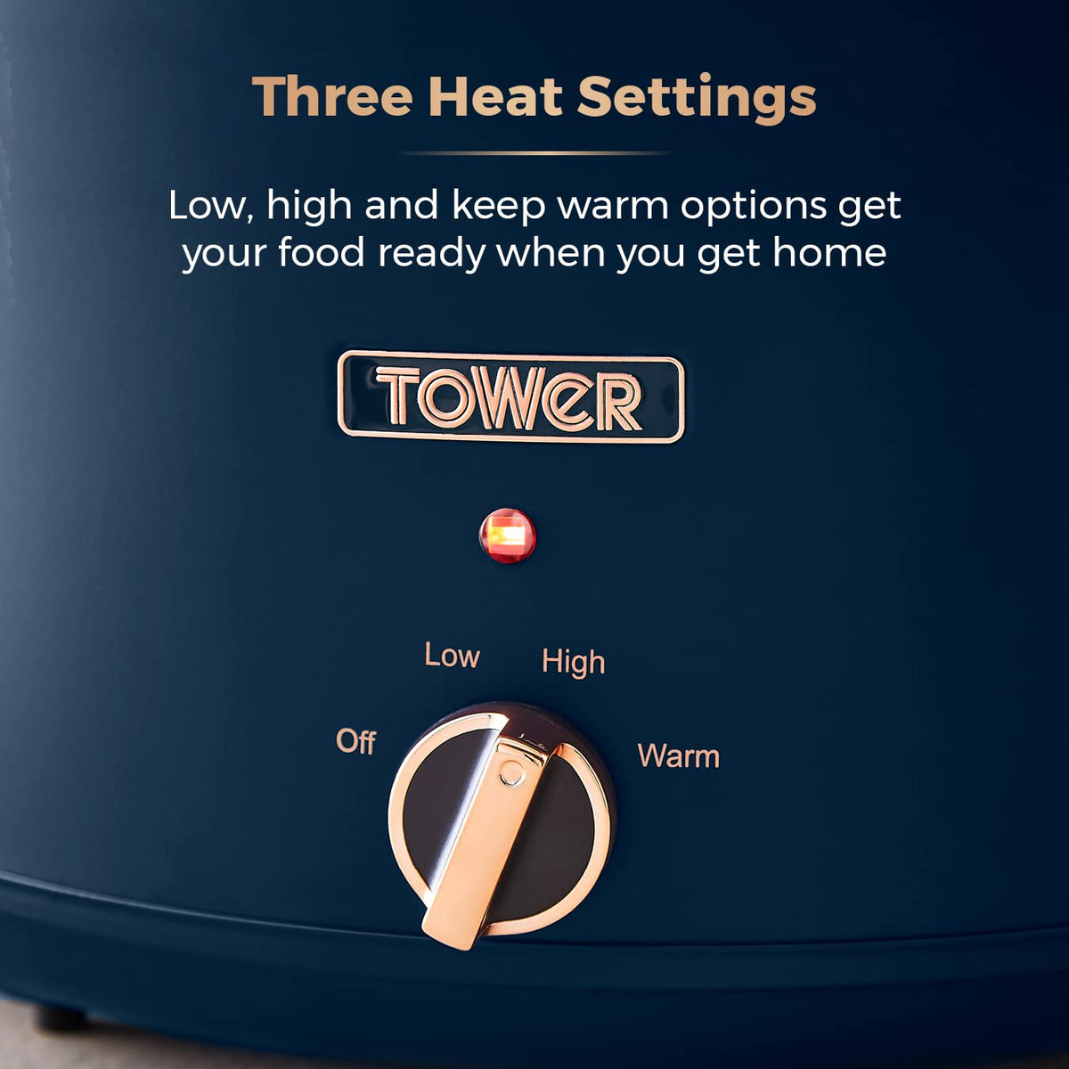 Tower T16043MNB Cavaletto 6.5 Litre Slow Cooker with 3 Heat Settings, Cool Touch Handles, Midnight Blue and Rose Gold
