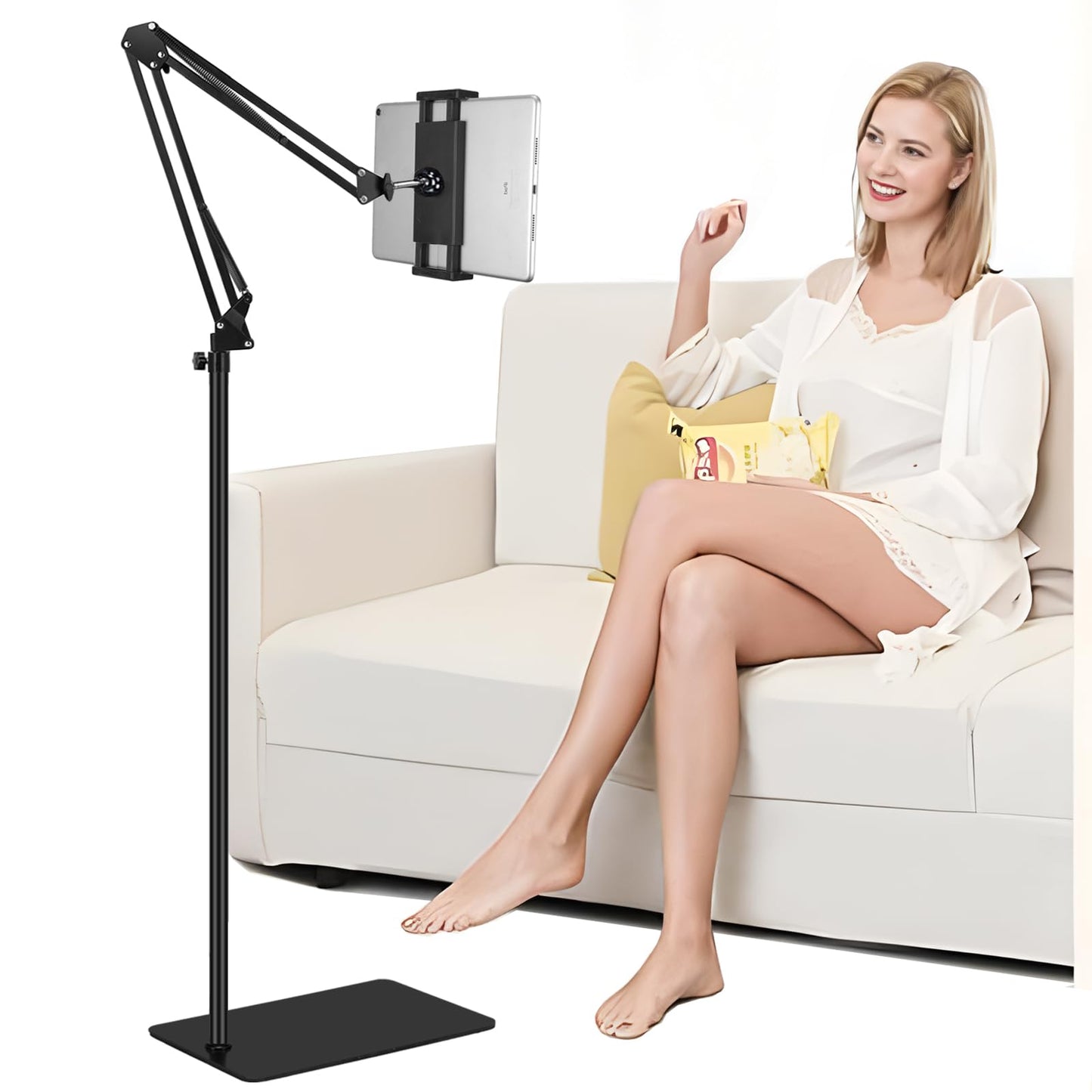 Tablet Floor Stand with Heavy Duty Base?Ultra Sturdy?, Overhead Bed iPad Stand Angle Height Adjustable, Compatible with iPad Mini Air Pro 12.9/9.7,