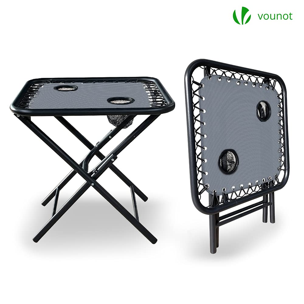 VOUNOT? Zero Gravity Chair with Side Table, Set of 2, Folding Sun Loungers, Recliner Garden Chairs, Outdoor Deck Chairs with Cup and Phone Holder,