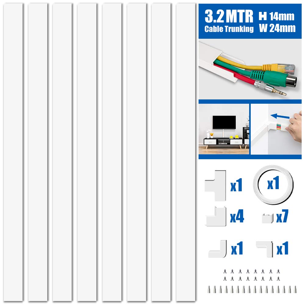 MUDEELA Cable Trunking Kit, Trunking for TV Cables, Self Adhesive Wall Cable Tidy, Wire Covers Wall, Cable Management to Hide Wall Mount TV Powers