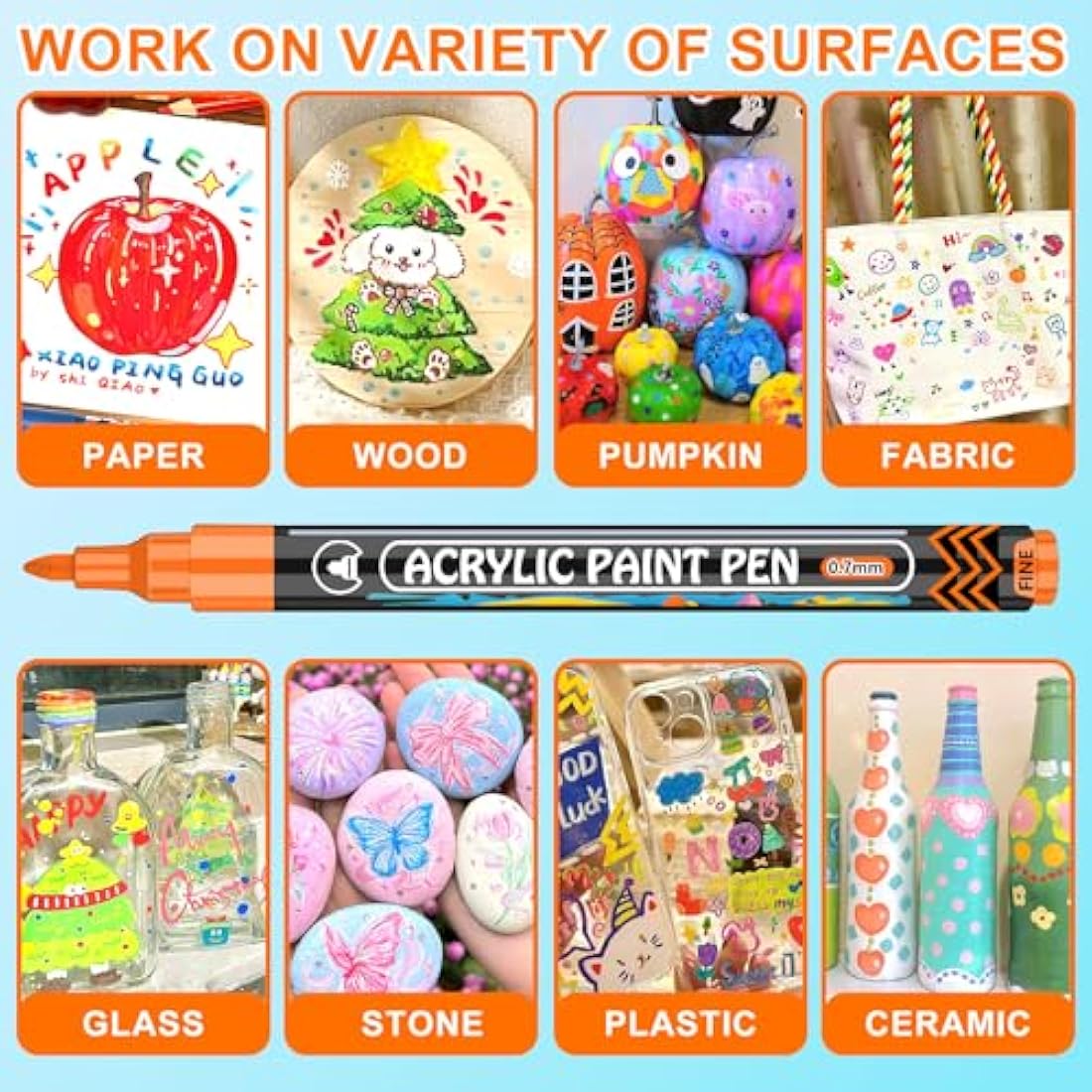 Lyuvie 168 Colours Acrylic Paint Pens, Water-Based Permanent Paint Markers with 0.7mm Extra Fine Tip,Acrylic Pens for Rock Painting Fabric Pebbles Glass Stone Metal Wood Ceramic