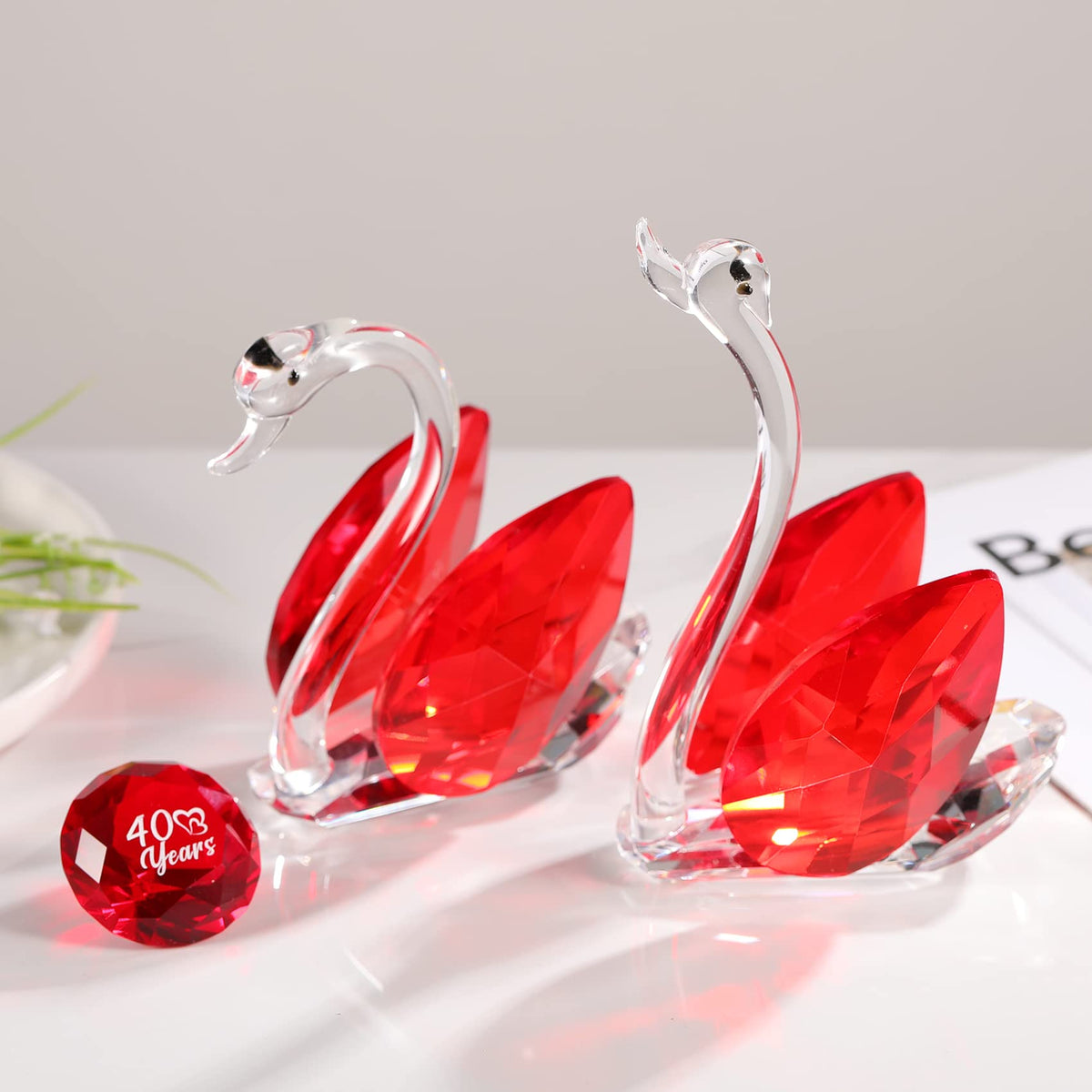 Set of 2 Crystal Red Swans 40th Anniversary Wedding Gifts for Parents Glass Animals Collectibles Figurines Keepsakes 40 Years of Marriage Presents for