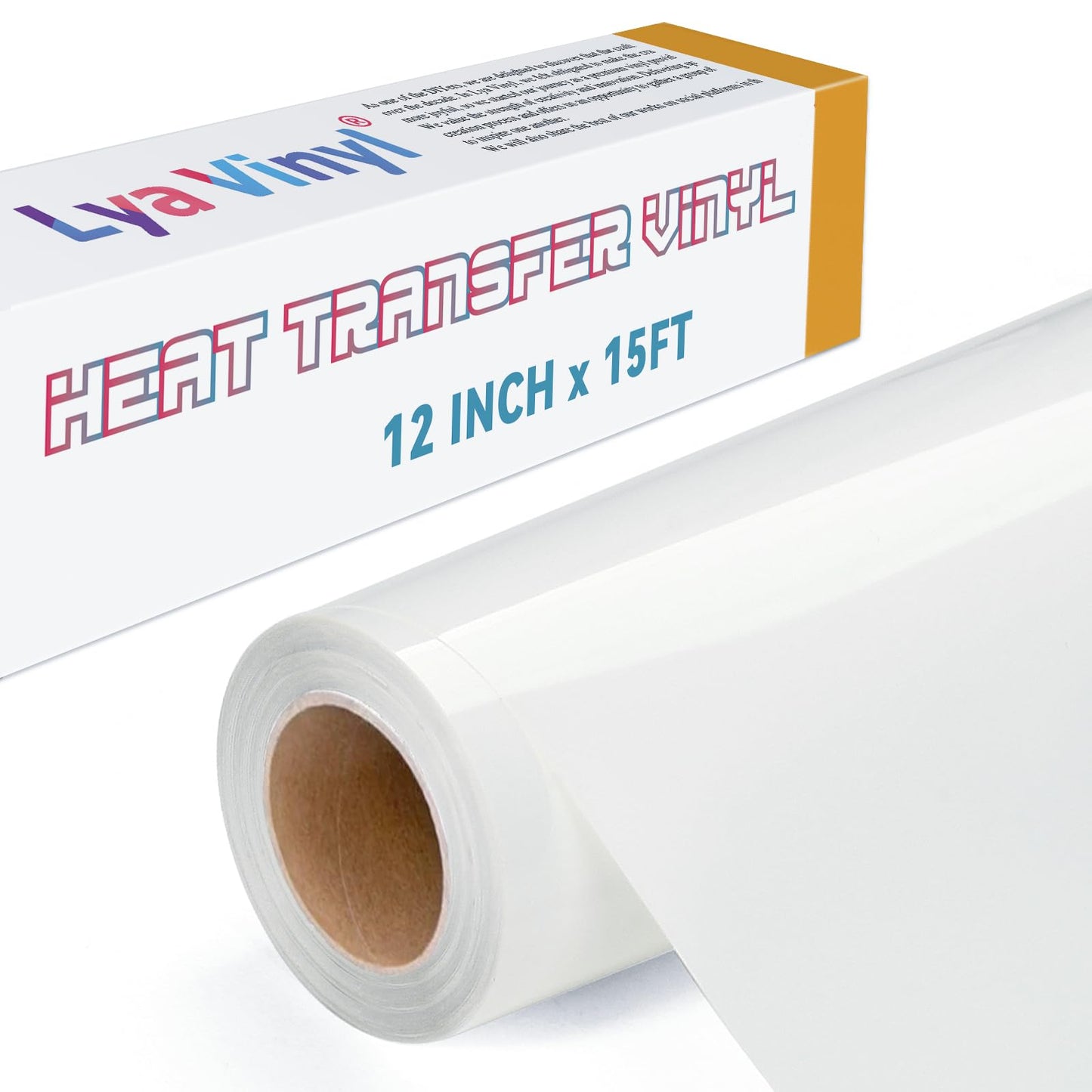 Lya Vinyl 15FT Heat Transfer Vinyl, White Iron on Vinyl Roll for Cricut, Silhouette Cameo, White HTV Vinyl for DIY Fabric, Clothes, Bags, and Other
