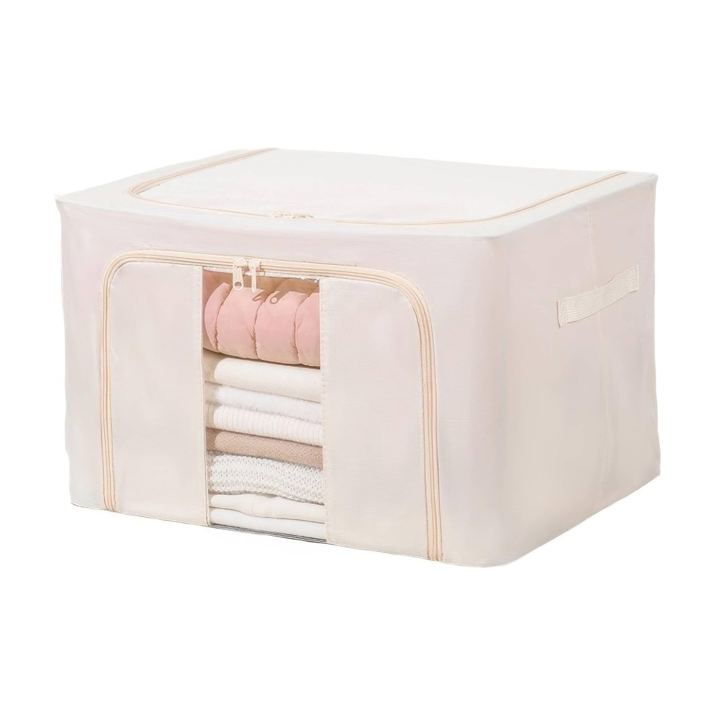 flaxarne Clothes Storage Boxes with Handles,Fabric Storage Boxes with Zipper Lids,Under Bed Organiser for Towel T-shirts Blankets,40×30×20 cm,Beige