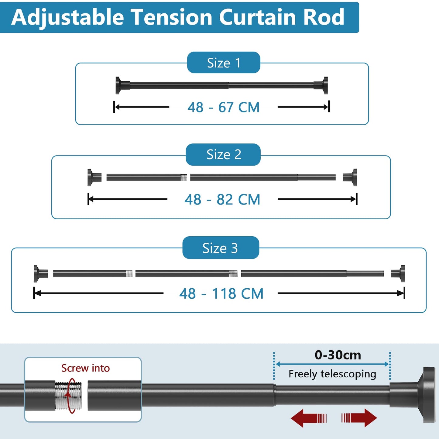 WELDUN Extendable Shower Curtain Tension Rod 48-118CM No Drill Rod