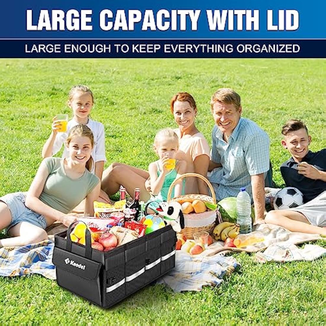 K KNODEL Car Boot Organiser with Foldable Cover, Car Storage Box and Bag, Large Boot Tidy, Car Organiser for Vehicle and Suv (Medium, Black)