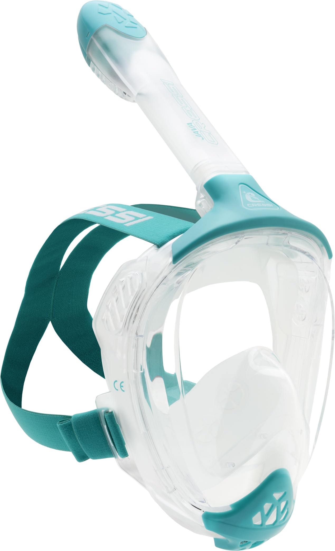 CRESSI Java Full Face Mask Clear/Aquamarine S/M-Unisex Full Face Snorkel Mask, Ultra Clear Anti Fog Lens, 100% Silicone, Snorkel Dry with Safety
