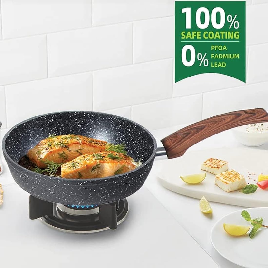Kitchen Academy Induction Hob Pots and Pans Set - 12 Piece Cooking Pans Set, Black Granite Kitchen Cookware Set,Nonstick Saucepan Set PFOS & PFOA Free