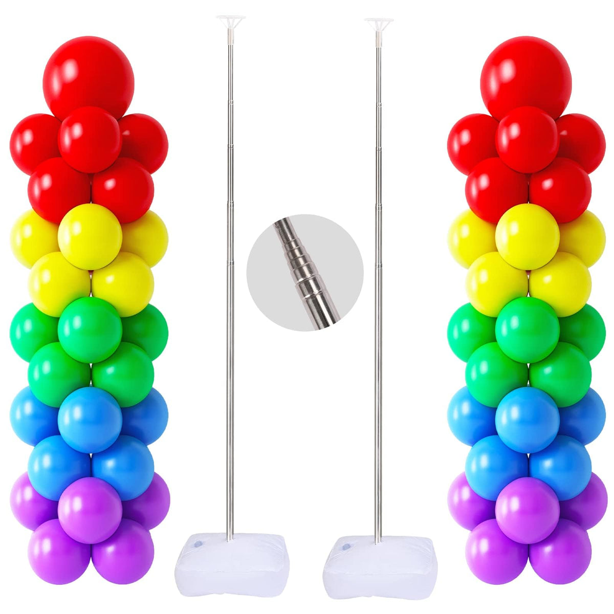 MUAEEOK Balloon Stand Kit, 2 Sets of 2m/6.6ft Adjustable Height Balloon Column Kit for Floor with Metal Telescopic Pillar for Baby Shower Birthday
