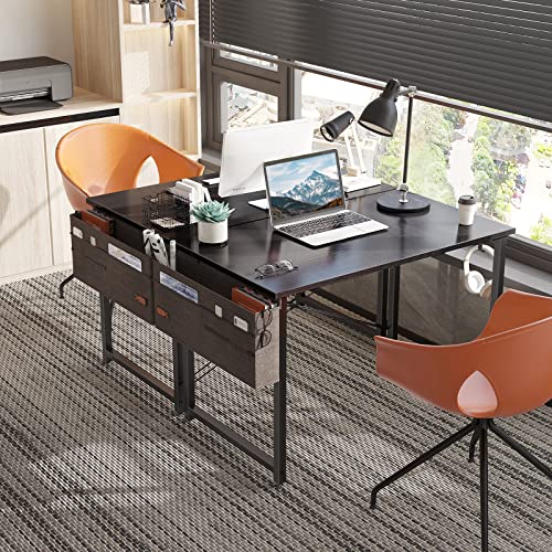 ODK Computer Writing Desk, Sturdy Home Office PC Table, Work Desk with Storage Bag and Headphone Hook (Black, 80 x 40 cm)