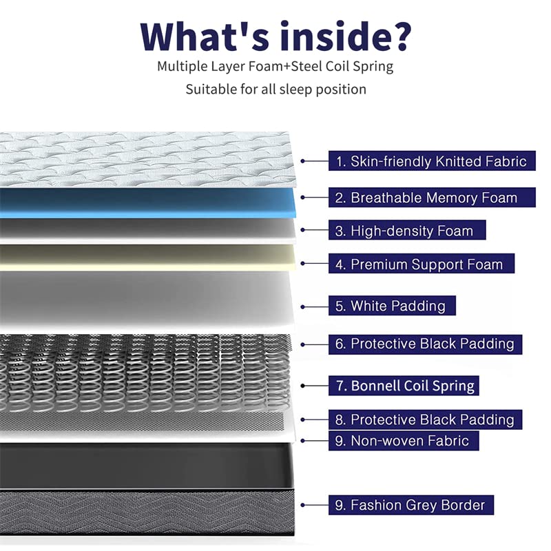 Good Nite Small Double Mattress 4FT Memory Foam Spring Breathable and Medium-Firm Feel Hybrid Mattress Fireproof Fabric Soft and Skin-Friendly 120 x