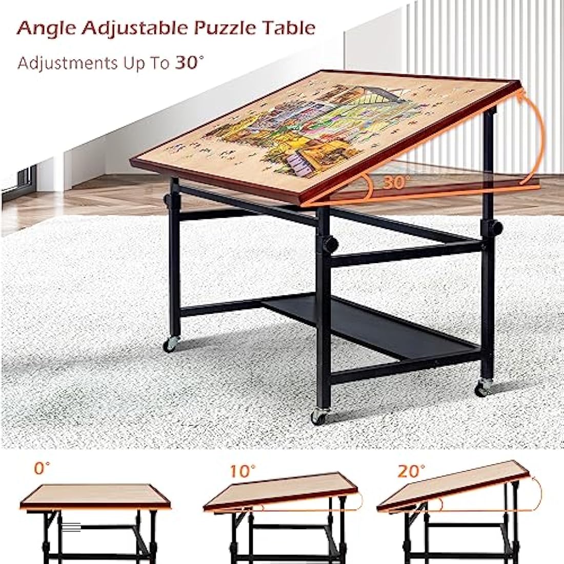 Lavievert Jigsaw Puzzle Board with Cover, Angle & Height Adjustable Puzzle Board Easel with Open Storage Shelf, Large Tilting Jigsaw Tables with 4 Rolling Wheels for Up to 1500 Piece Puzzles