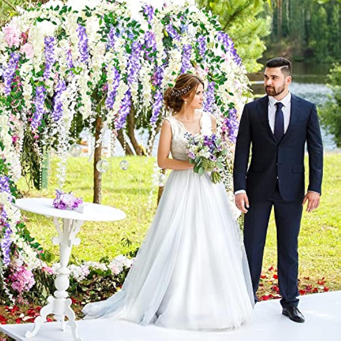 MOTONG Artificial Flowers Decoration, 2 Pcs (2M/7FT/Piecs) Fake Flowers Artificial Wisteria Vines, Artificial Vine Garland Plants Arts For Ceremony Home Garden Wedding Party Decoration(Purple)