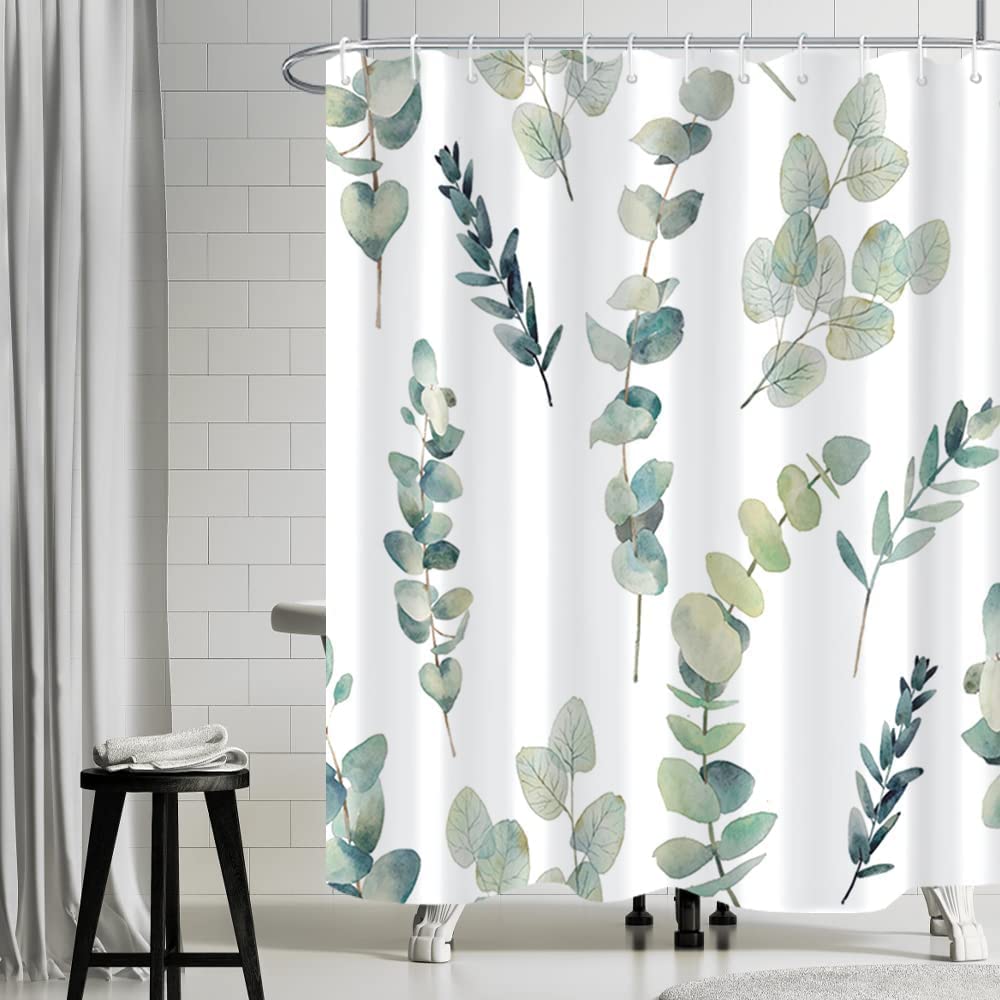 Uiiooazy Eucalyptus Shower Curtain, Blue Gray Leaves Pattern Bath Curtain Mildew and Mould Resistant Waterproof Polyester Fabric Washable Opaque
