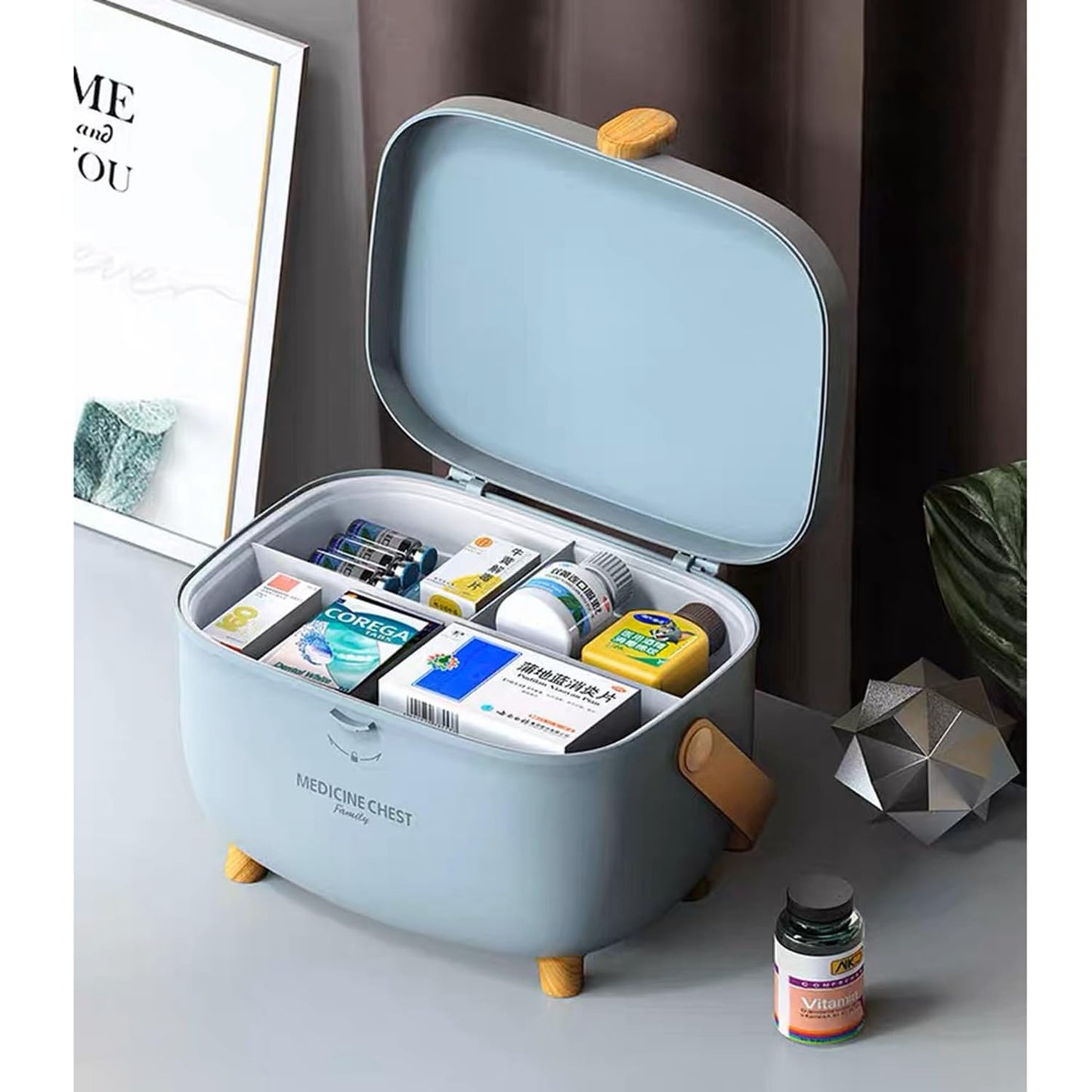 Chililon Medicine Storage Box, 2-Layer Large Medication Storage Box Organiser, Plastic Oval First Aid Boxes Portable Medicine Suitcase for Home