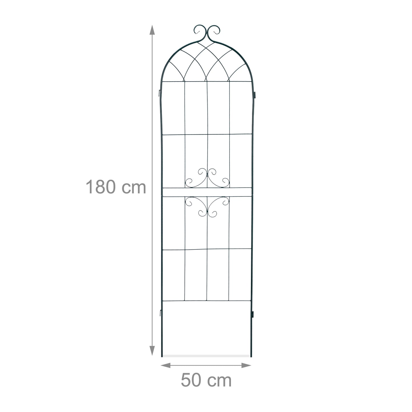 Relaxdays Trellis Set of 2, Metal, 180 x 50 cm, Garden Climbing Aid, Vintage, Curved, Interlocking, Dark Green