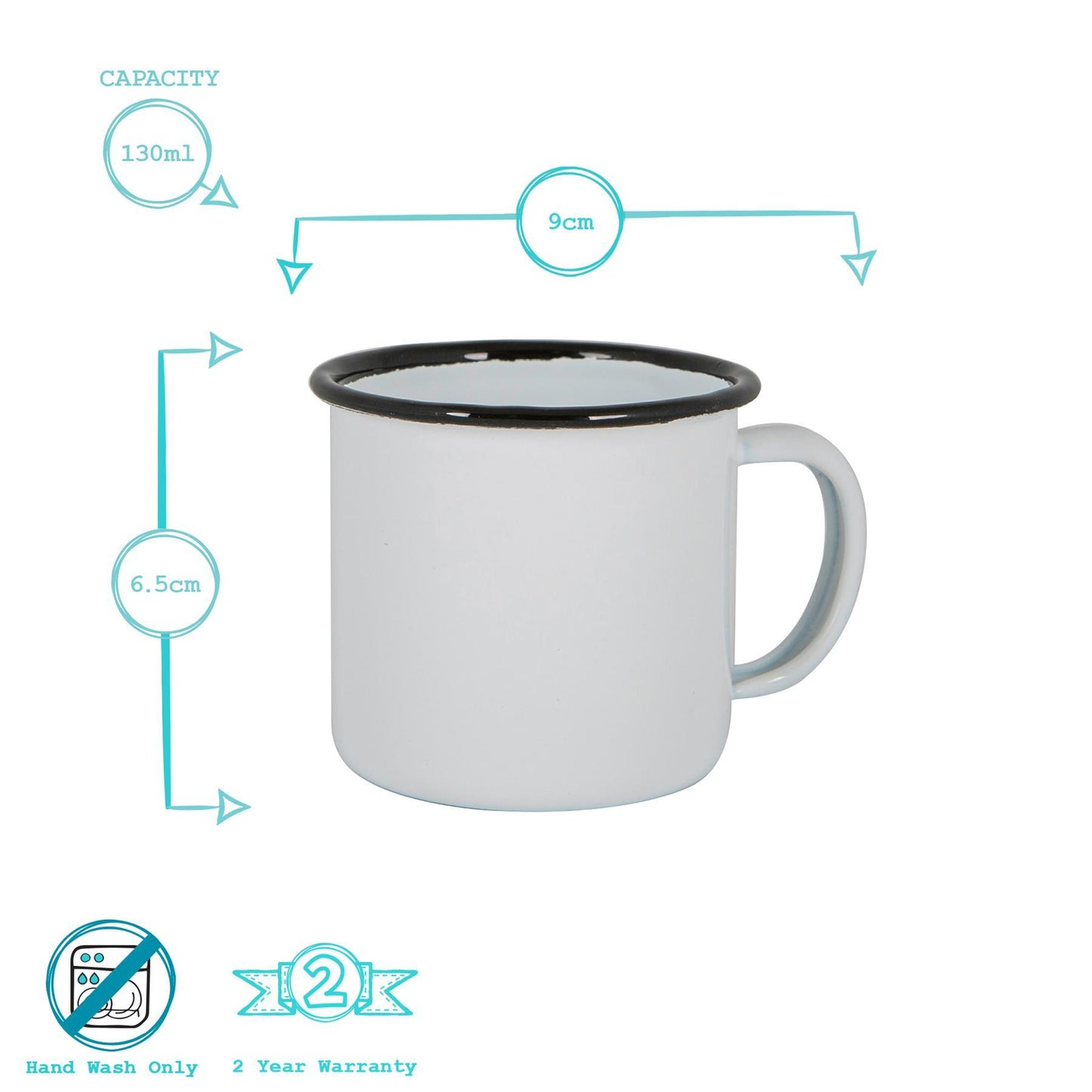130ml White Enamel Espresso Cups - Pack of Six