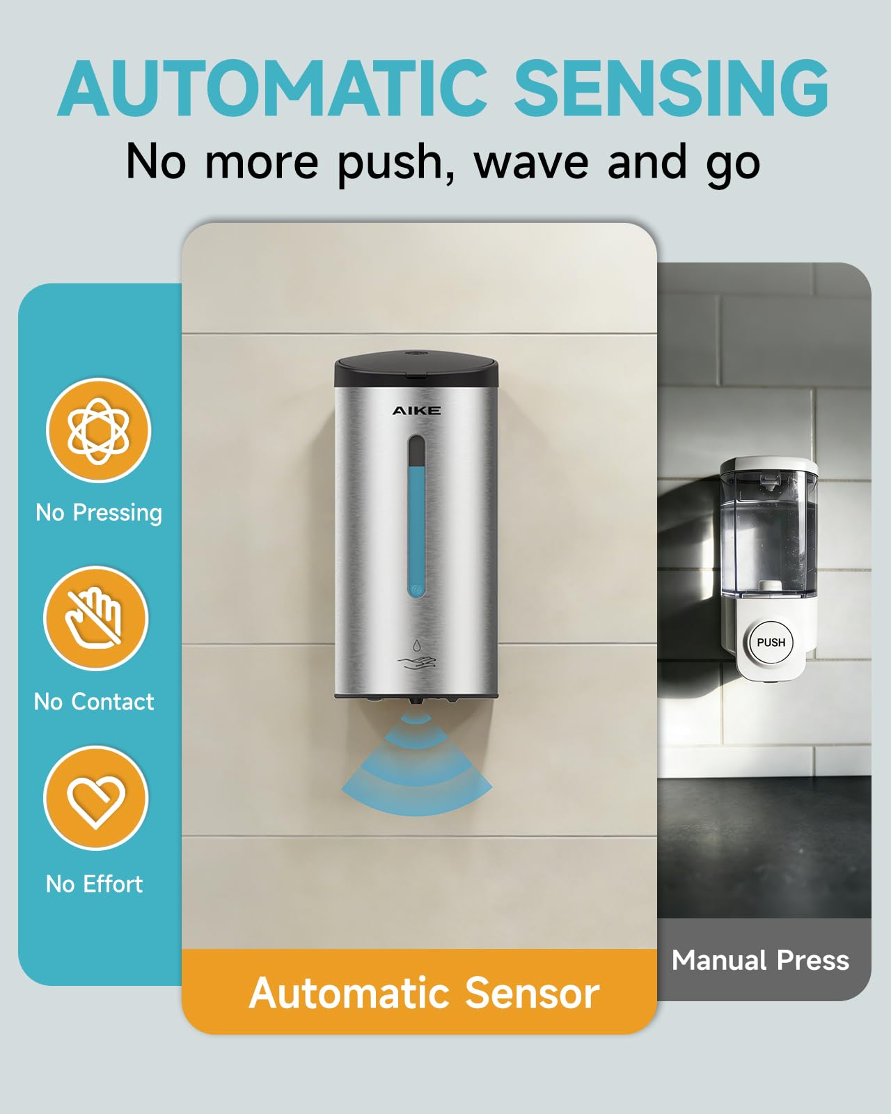 AIKE Classic Automatic Soap Dispenser Wall Mounted, Stainless Steel Finish
