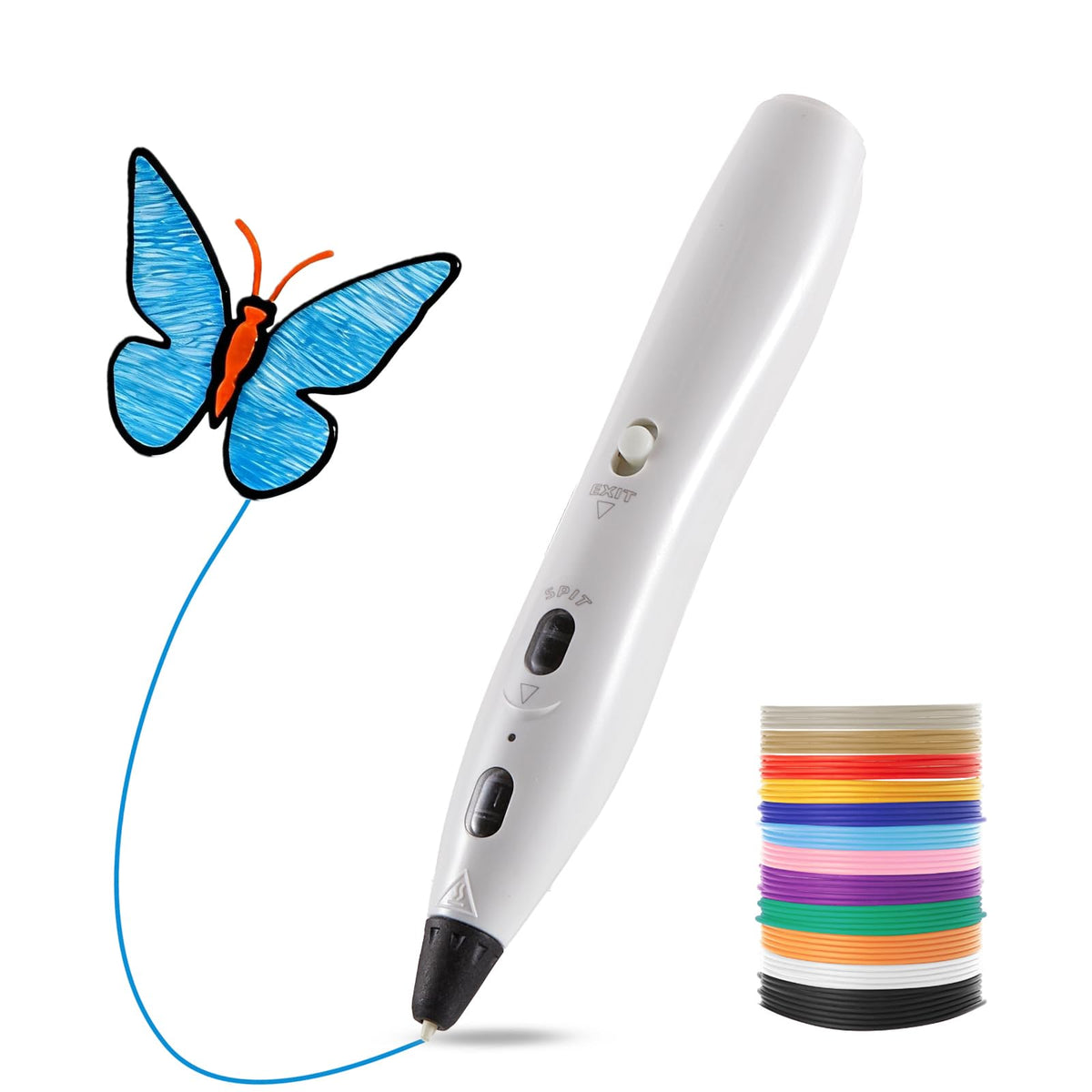 LIHUACHEN RPC200B 3D Pen Set, Includes 12 colors of PLA filament. This 3D printing pen is compatible with PLA filament and is suitable for DIY