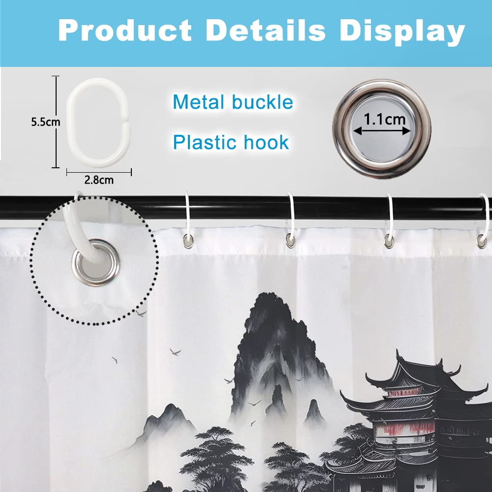 SDOTPMT 180x180cm Japanese Asian Ink Painting Shower Curtain Foggy Mountain Boat Wild Goose Bathtub Curtain Outdoor Natural Scenery Bath Curtain for