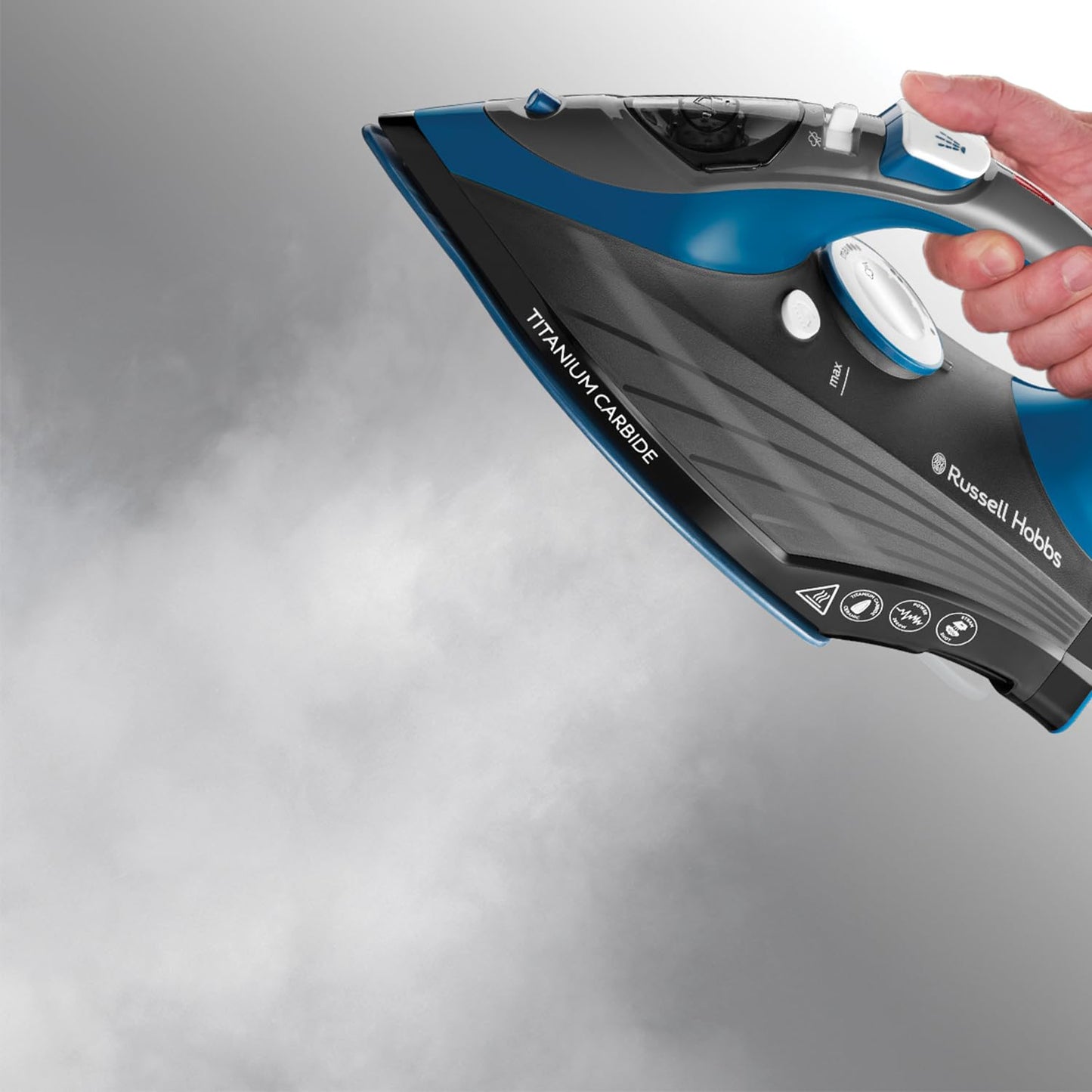 Russell Hobbs Iron [2600W, 160g steam shot, 55g/min continuous steam] Titanium Carbide (Titanium-infused ceramic soleplate, 330ml tank, self-cleaning,