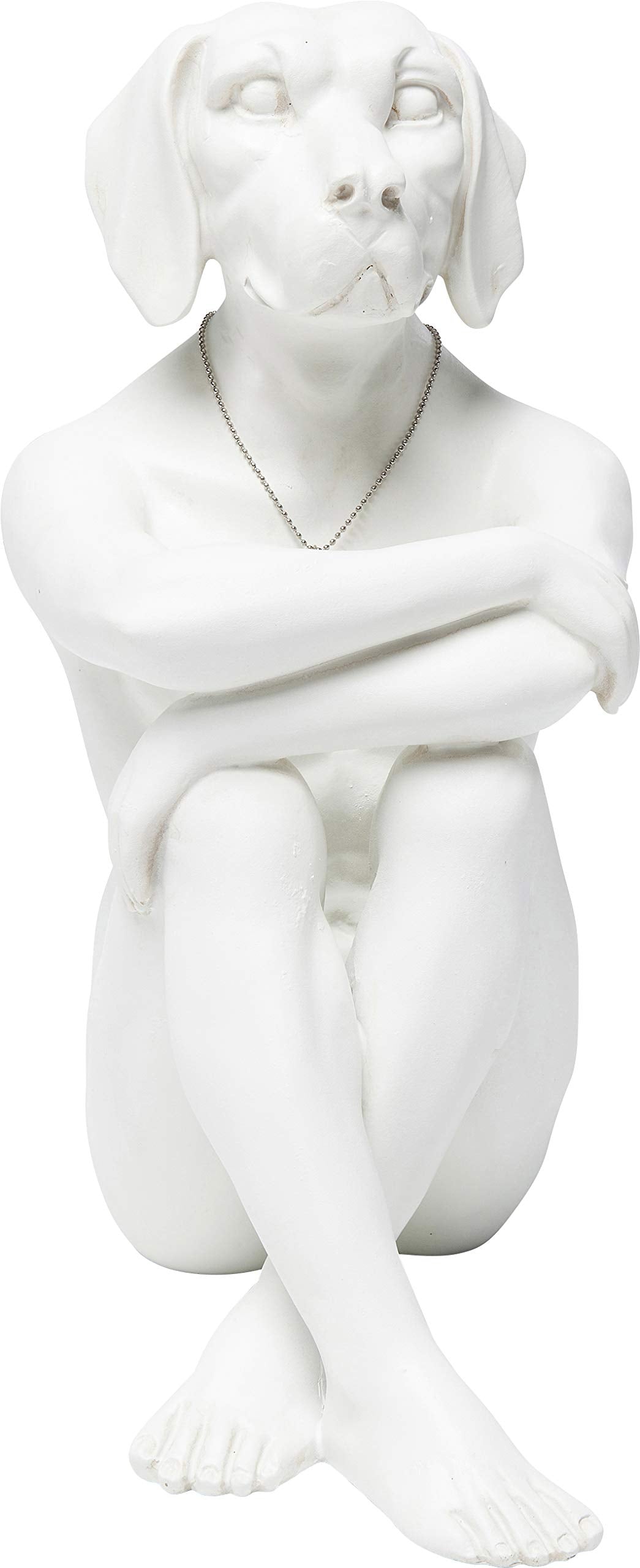 Kare Design Deco Figurine Dog Marc Cream, White, polyresin, steel plated necklace, room decor sculpture, home decor for living room, 33x26x17cm
