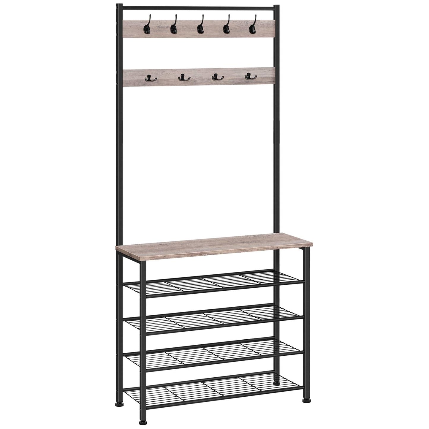 HOOBRO Coat Stand, Coat Rack with Shoe Storage, Free Standing Hall Tree with 9 Hooks, Shoe and Coat Rack for Hallway, Entryway, Metal Frame, Sturdy,