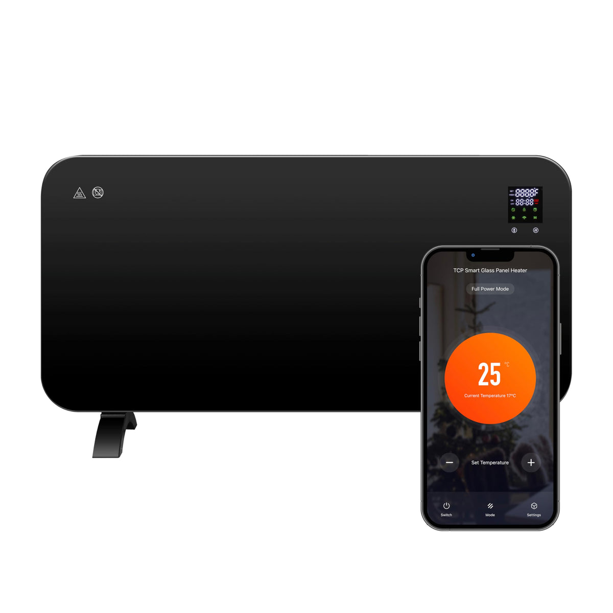 TCP Smart Glass Panel Heater 2000w Black with App, WiFi, 2 Heat Modes, Voice Control works with Alexa, Google Home & Siri Shortcuts, Wall Mounted or