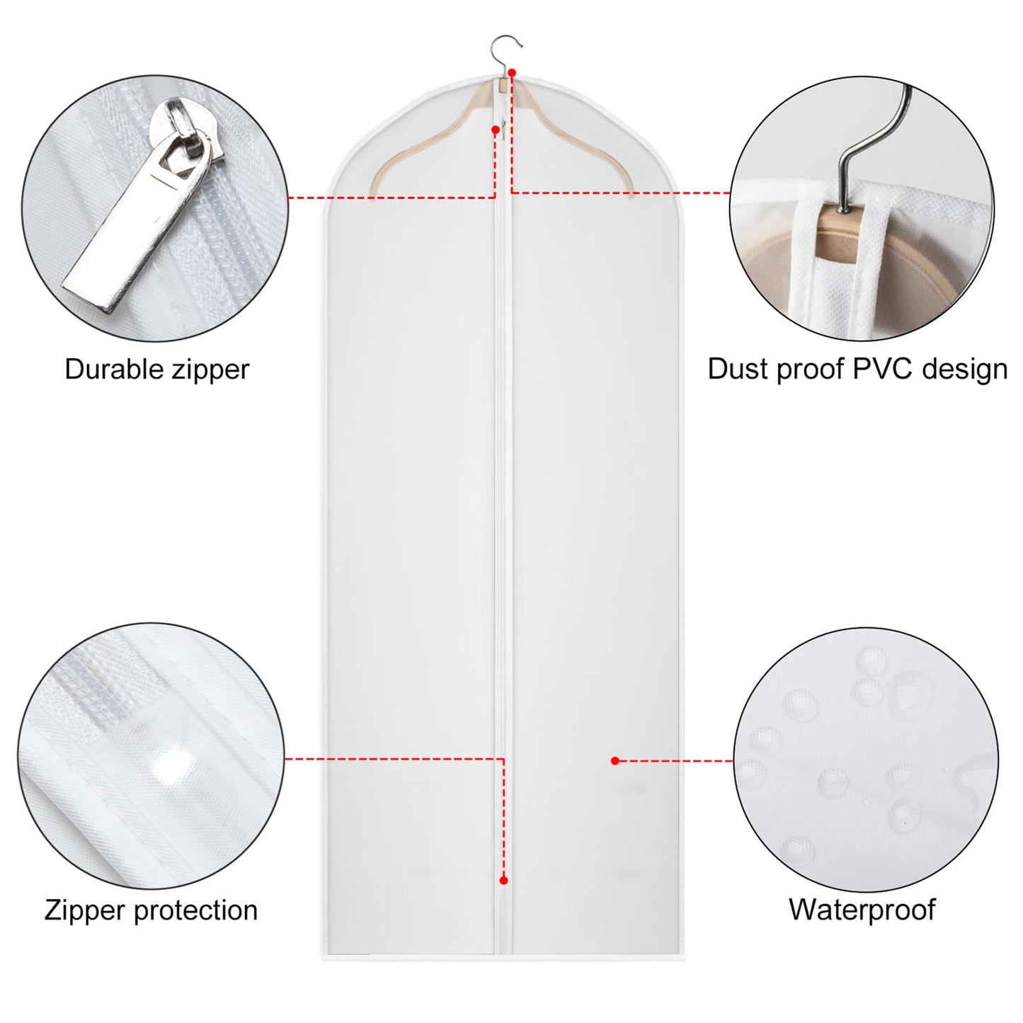 Univivi Hanging Garment Bags, 60 inch Suit Bags for Storage (Set of 20), Breathable Dust for Long Dress Wedding Dress Bag, Clothes Covers for Coats,