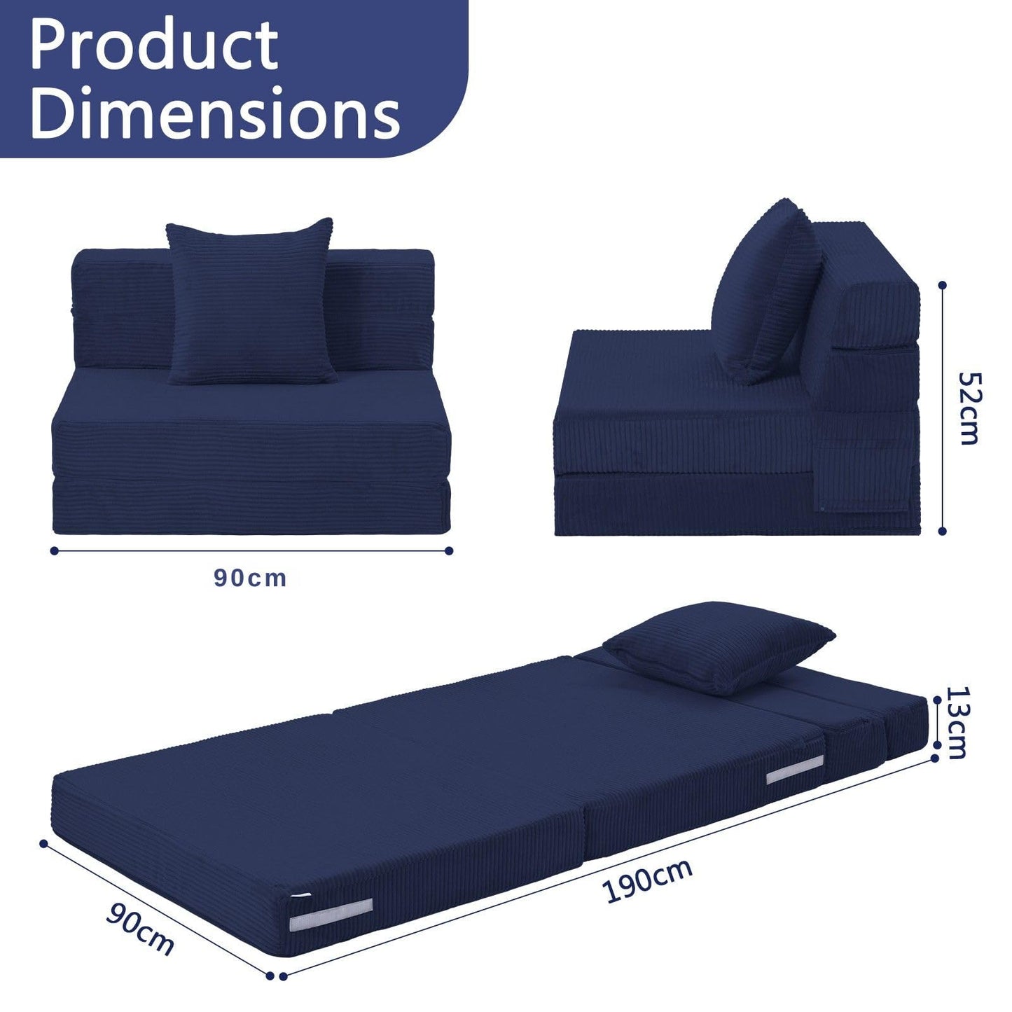 MeMoreCool Folding Mattress Single, Corduroy Fold Out Sofa Bed, Grey