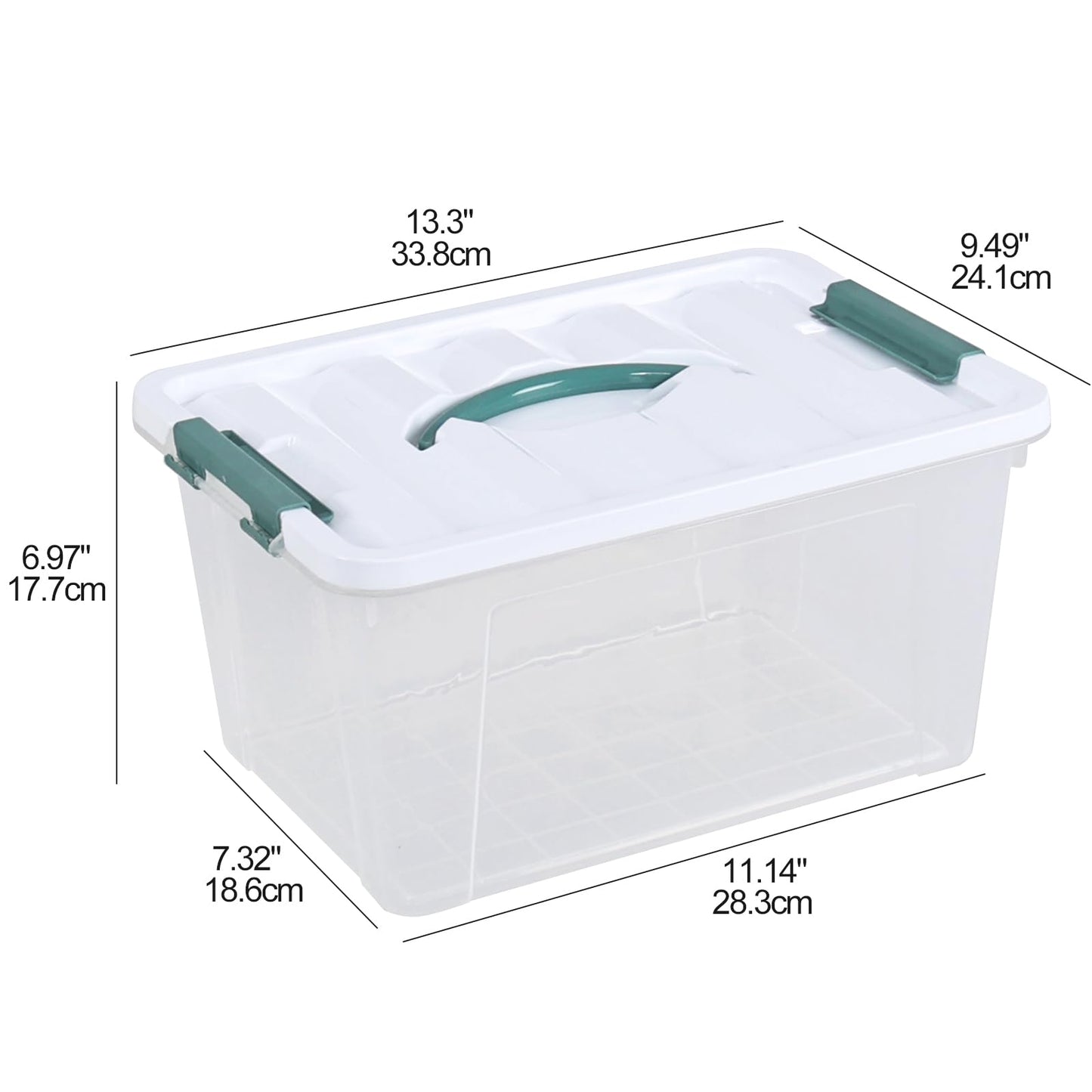Gloreen 4 PCS Lidded Storage Box, 10L Plastic Container with Handle, Clear