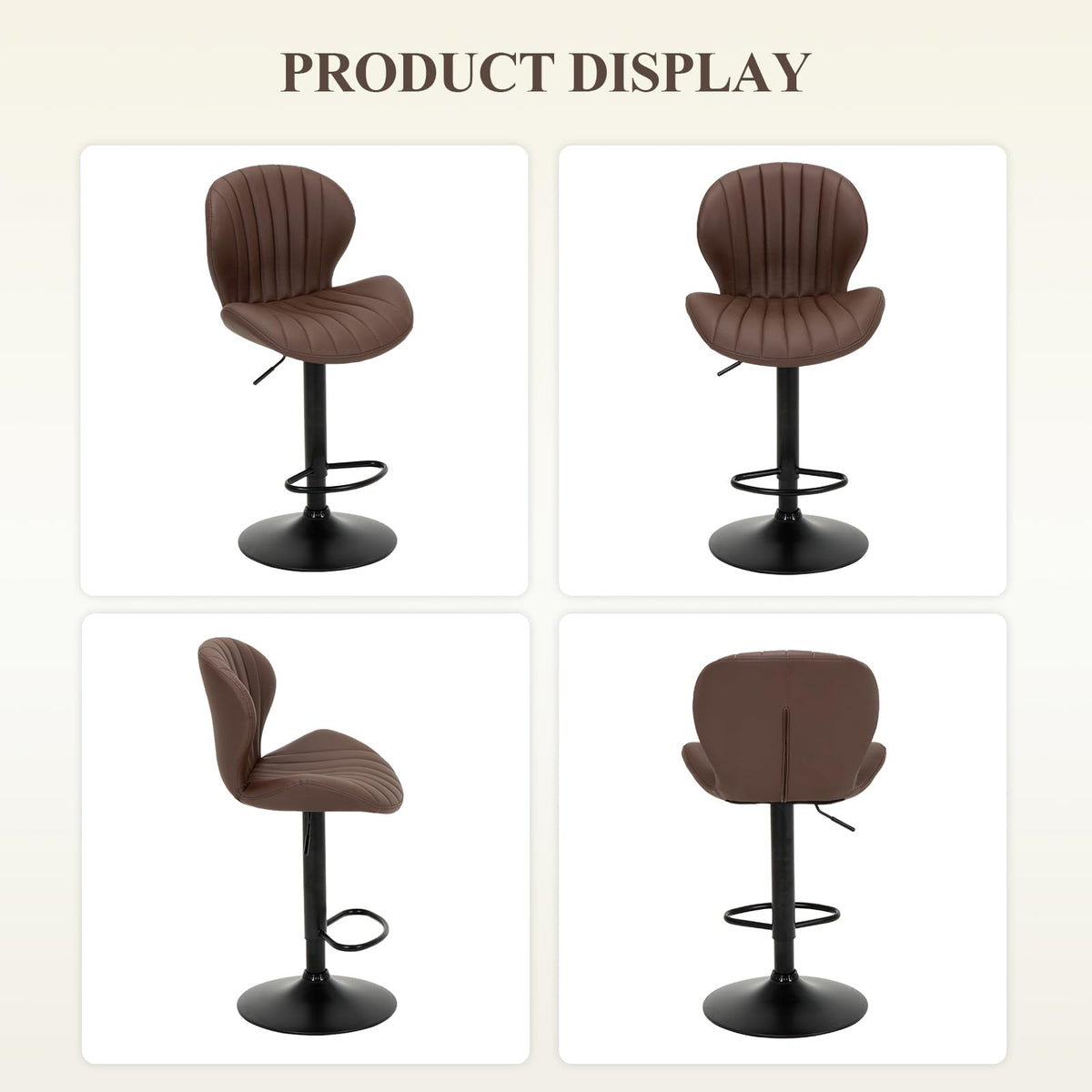 COLAMY Breakfast Bar Stools Set of 4, Modern Swivel Kitchen Bar Chairs, Adjustable PU Leather Upholstered Barstools Counter Height with High Backrest