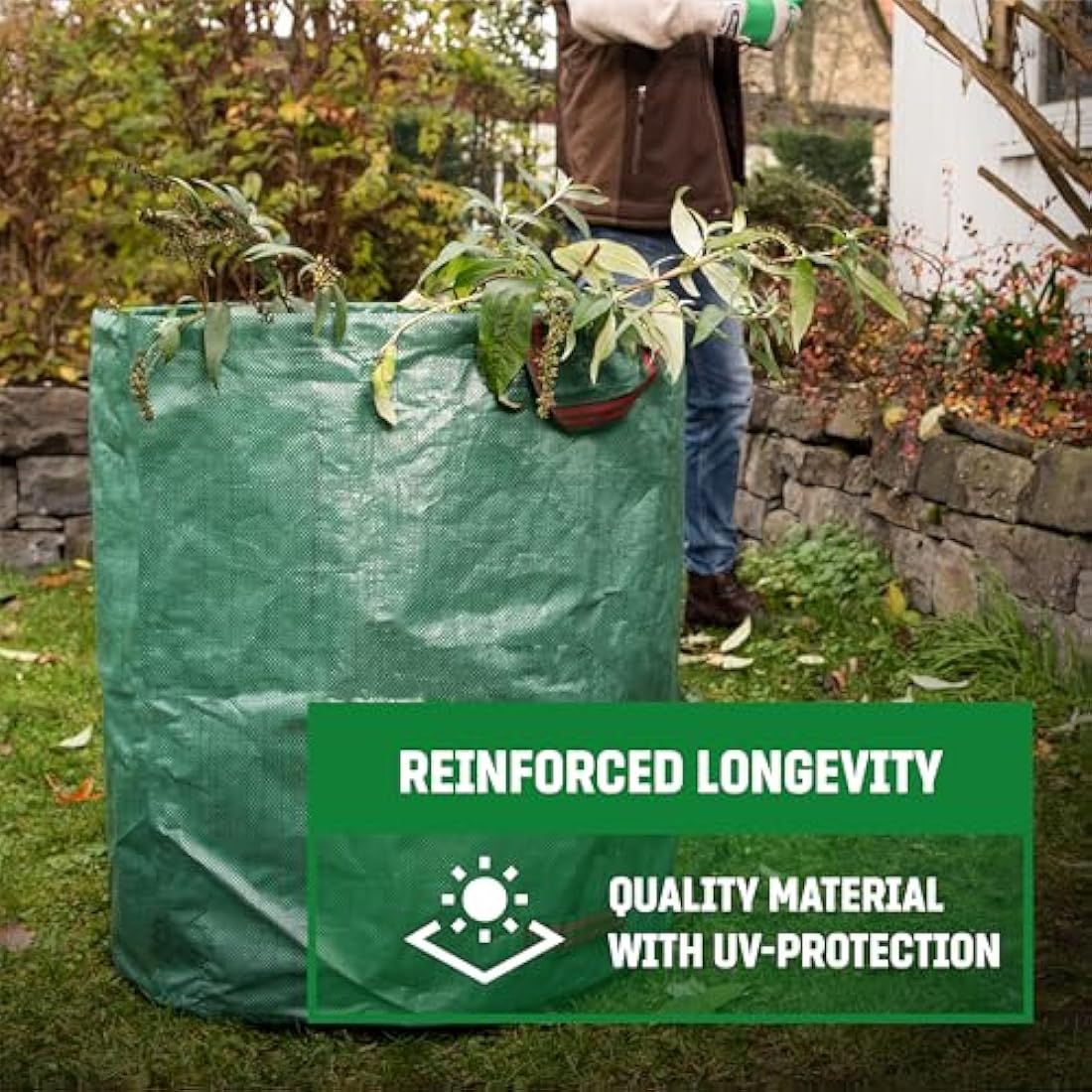 GardenGloss® Garden Waste Bags Heavy Duty with Handles (4pcs) - 272L High Capacity Garden Bag - UV Stable and Water Repellent - Reusable