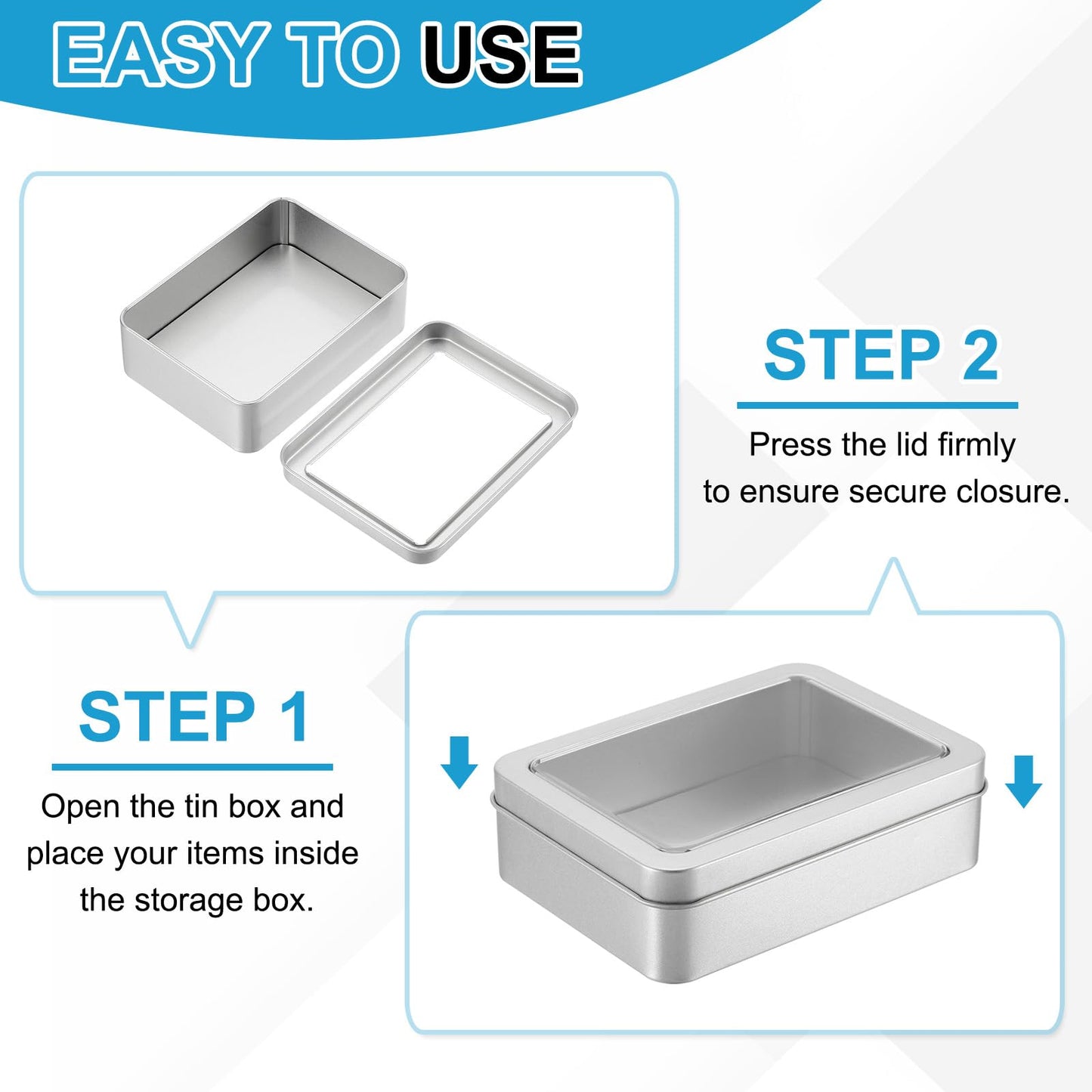PATIKIL Metal Tin Box, 5.1 x 3.7 x 1.9 Inch Rectangular Storage Tin Box with Lid Portable Tinplate Container with Window for Home Organizer Crafts