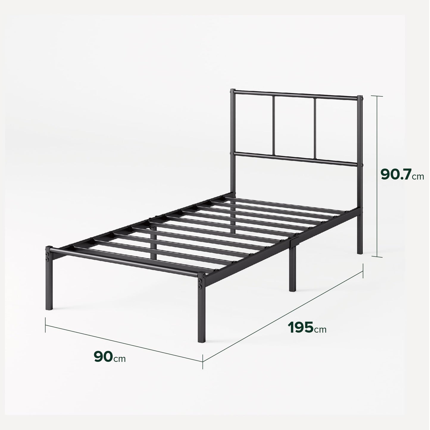 ZINUS Justin Single Bed Frame  Bed 190x90 cm  35cm Height  Metal Bed Frame with Headboard  Platform bed frame with steel slat support  Modern