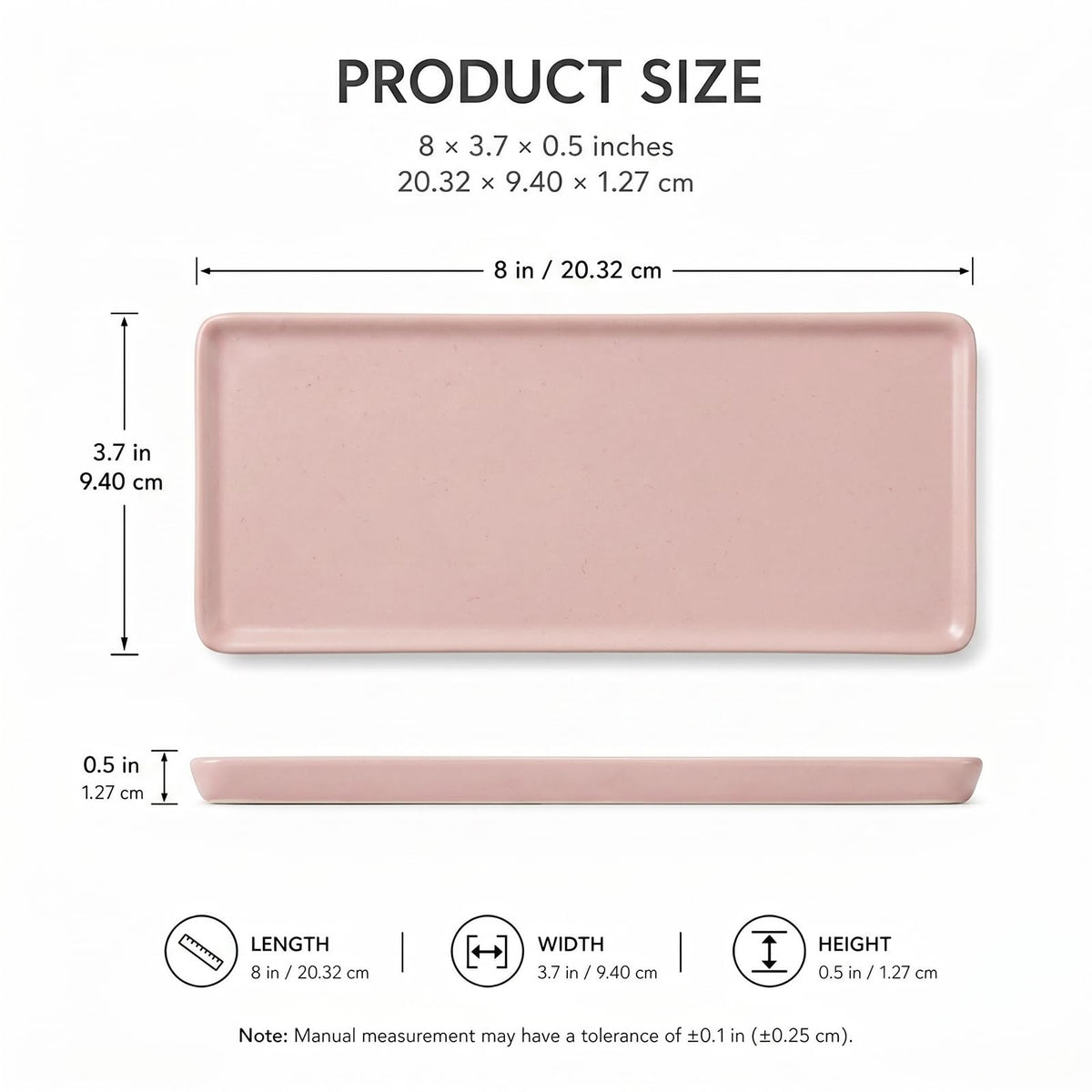 Ceramic Vanity Tray,20.5x9.5x1.2cm Cosmetics Tray,Rectangular Decorative Trinket Dish for coffee, perfume