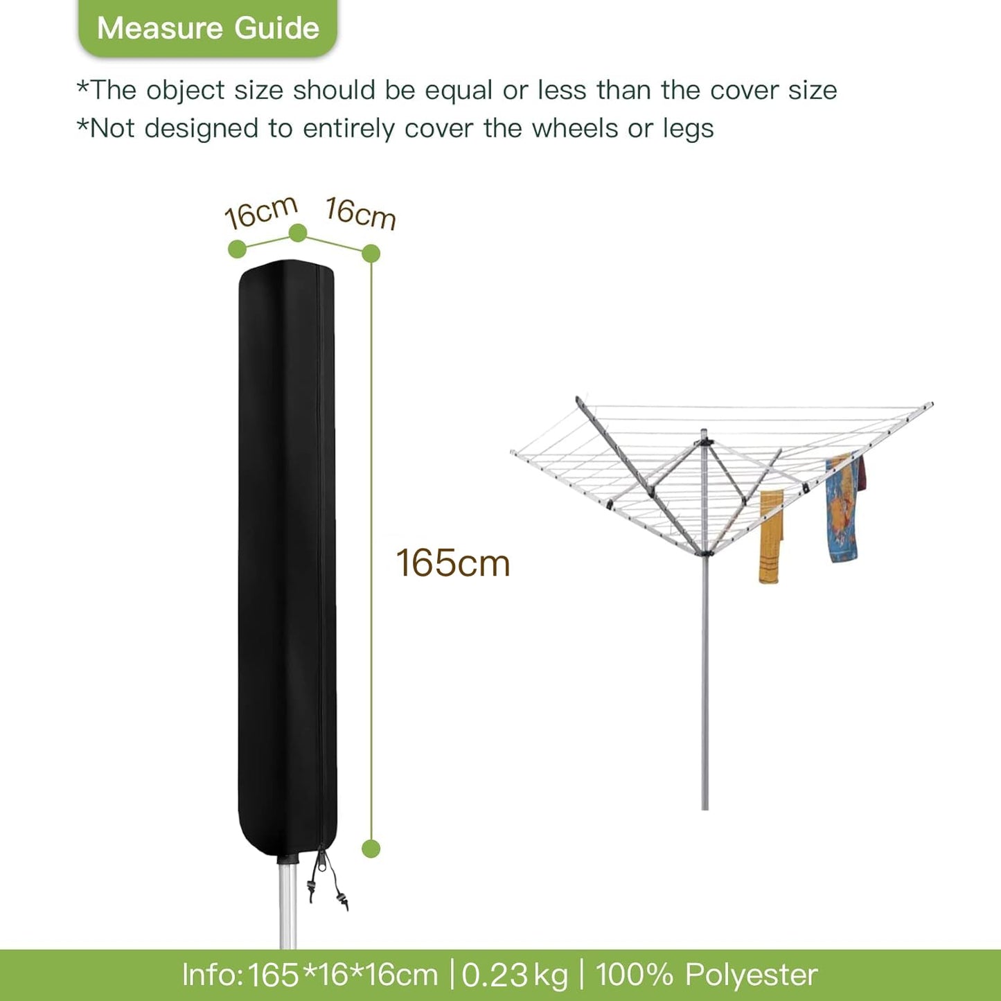 AWNIC Rotary Airer Cover Washing Lines for Rotary Clothes Dryer Tear Resistant Waterproof 420D Oxford Black 16X16X165cm