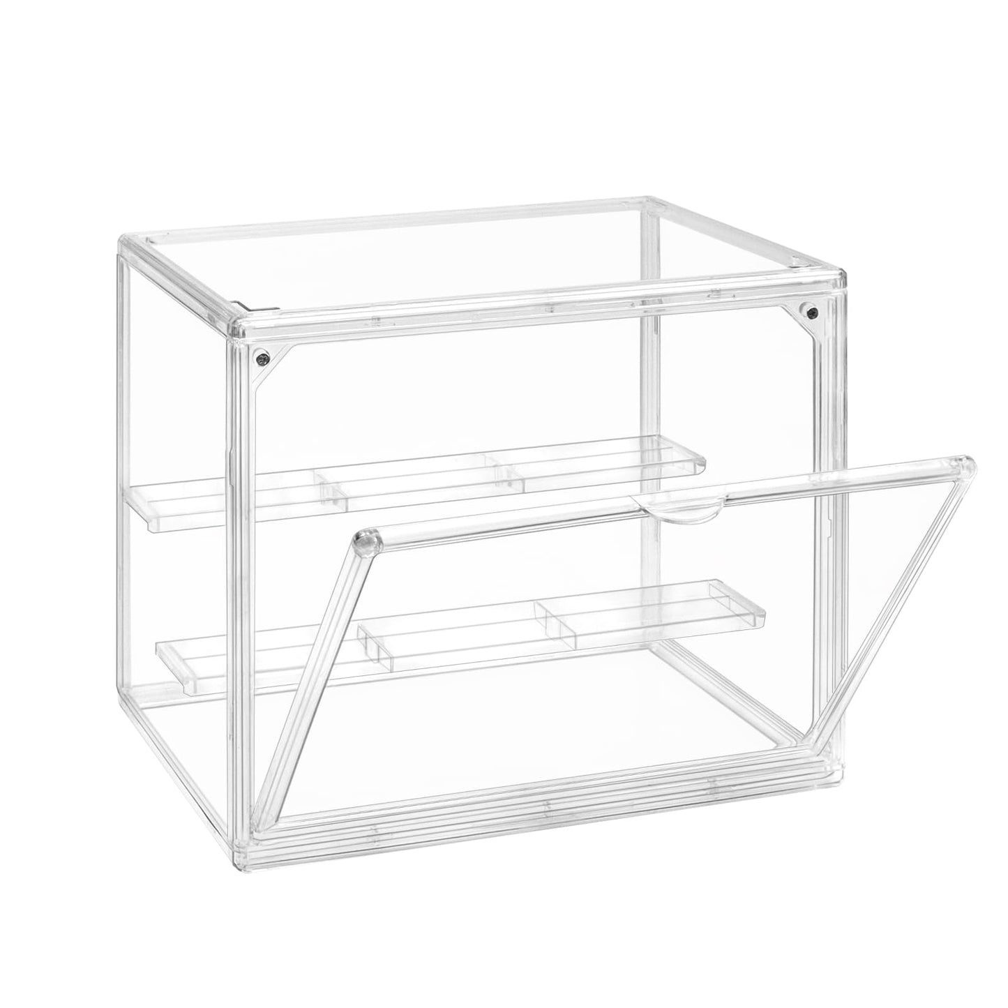 TSKDKIT Acrylic Display Case with Removable 2-Tier Shelves, Clear Display Box Dustproof Display Case with Openable Door for Figures, Models & Crafts